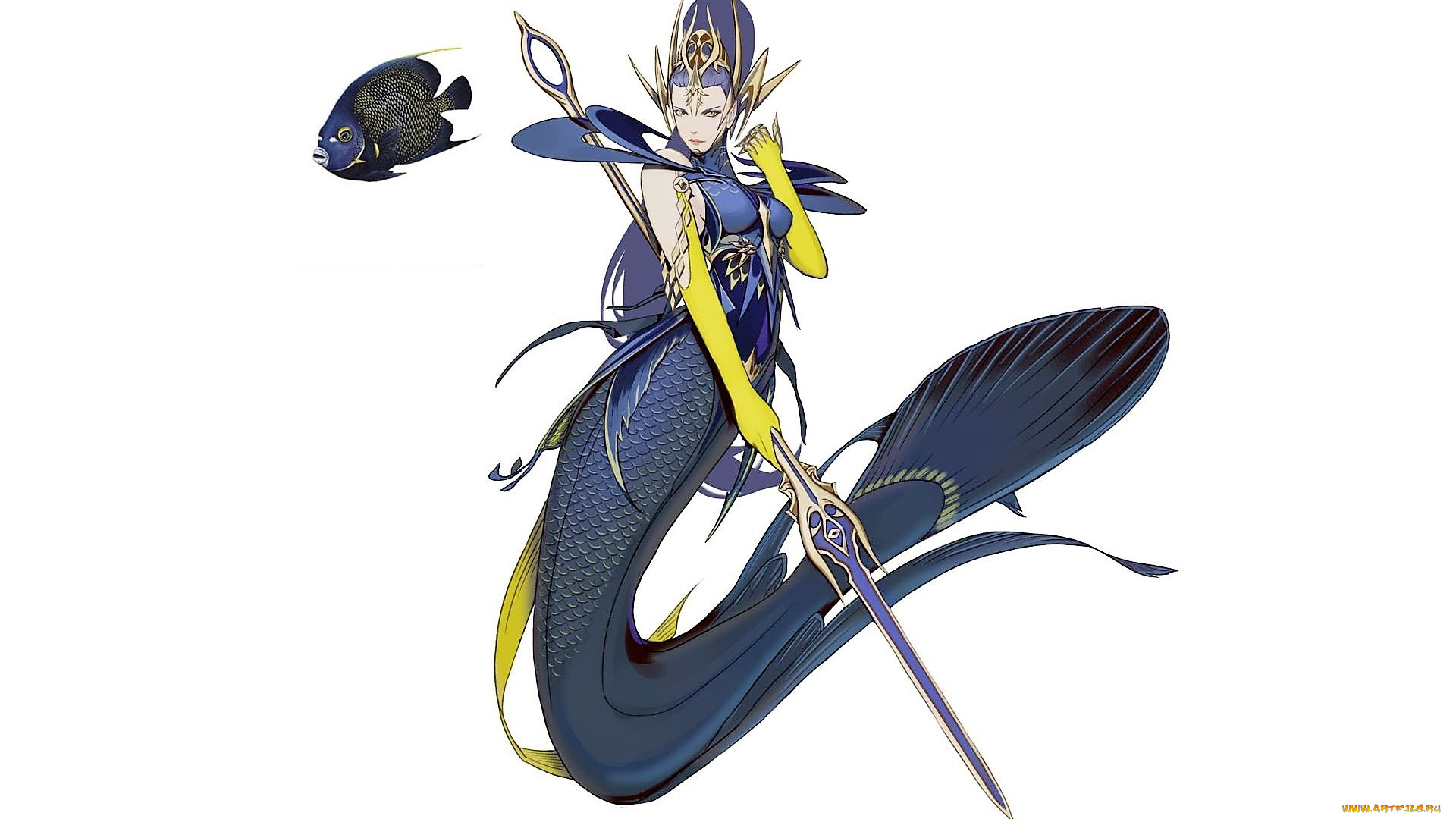 фэнтези, русалки, русалка, копье, рыба