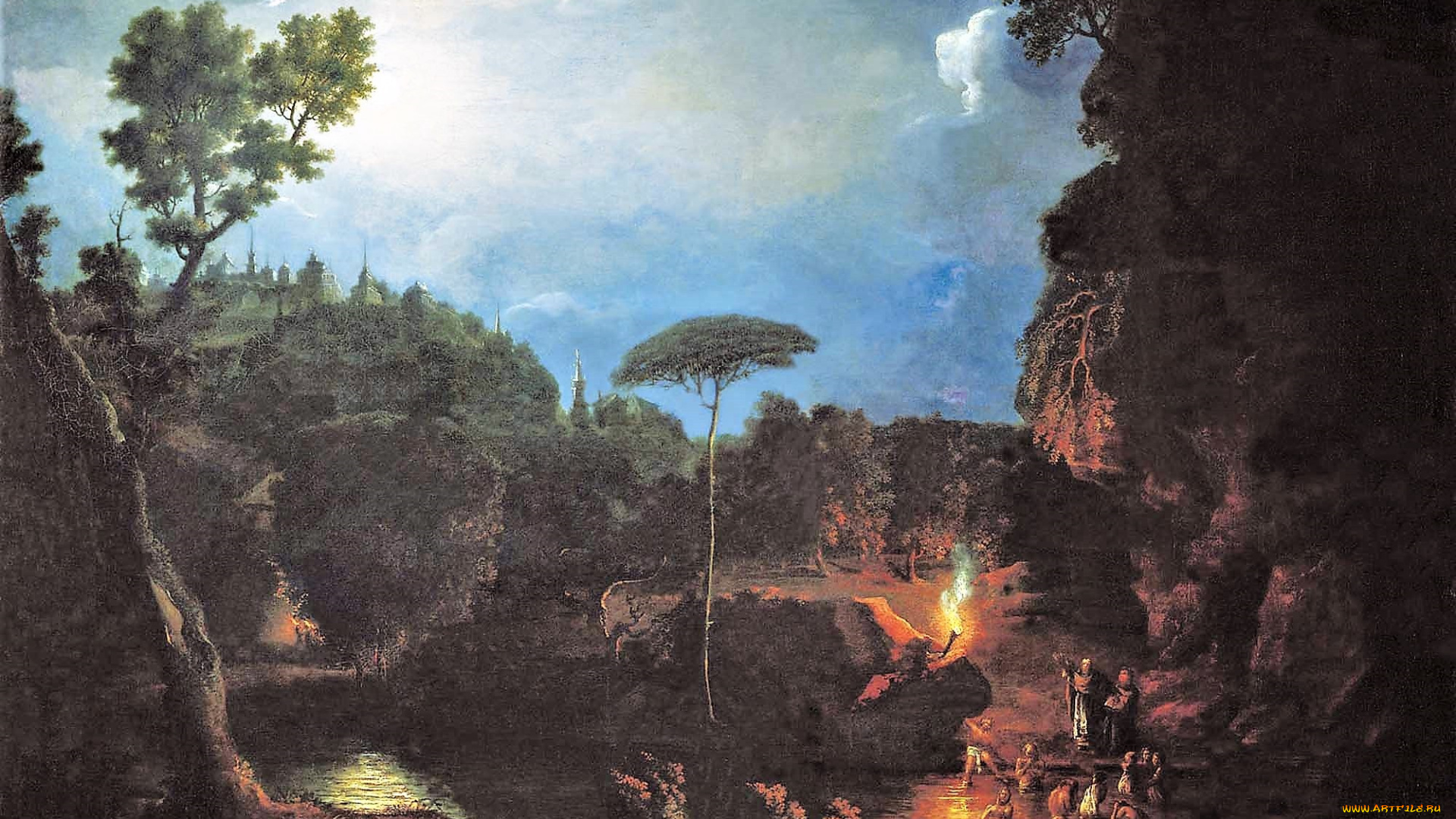 рисованное, иван, танков, люди, озеро, горы, деревья