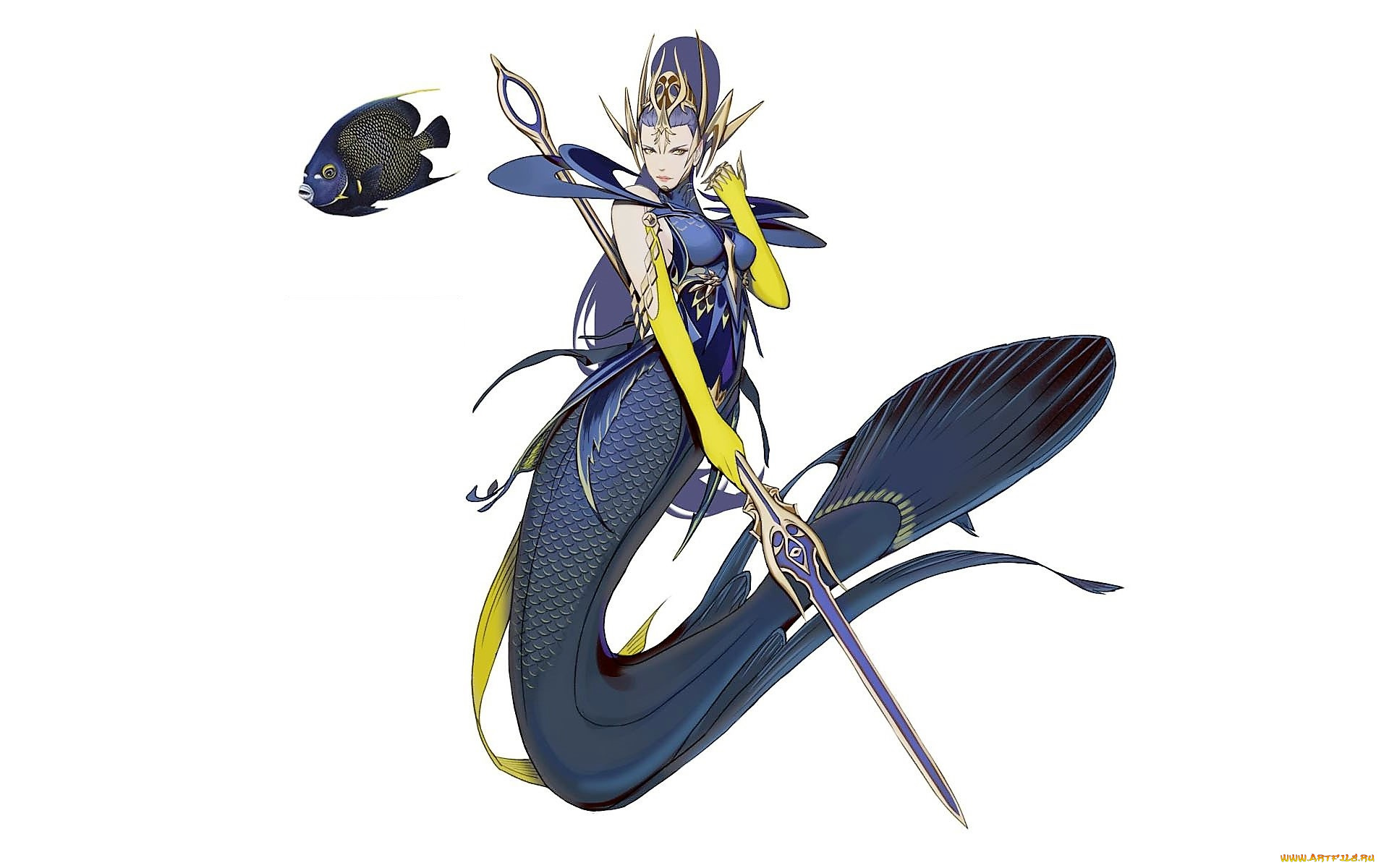 фэнтези, русалки, русалка, копье, рыба