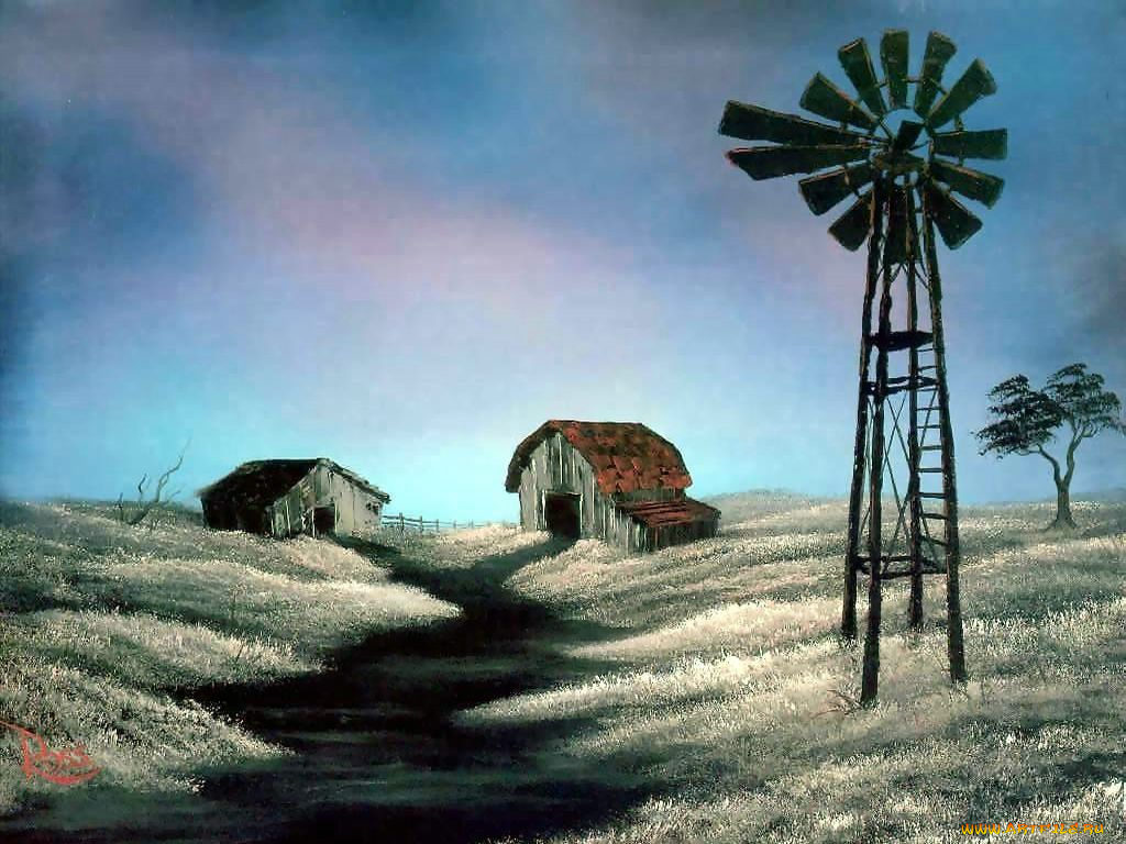 bob, ross, рисованные, города