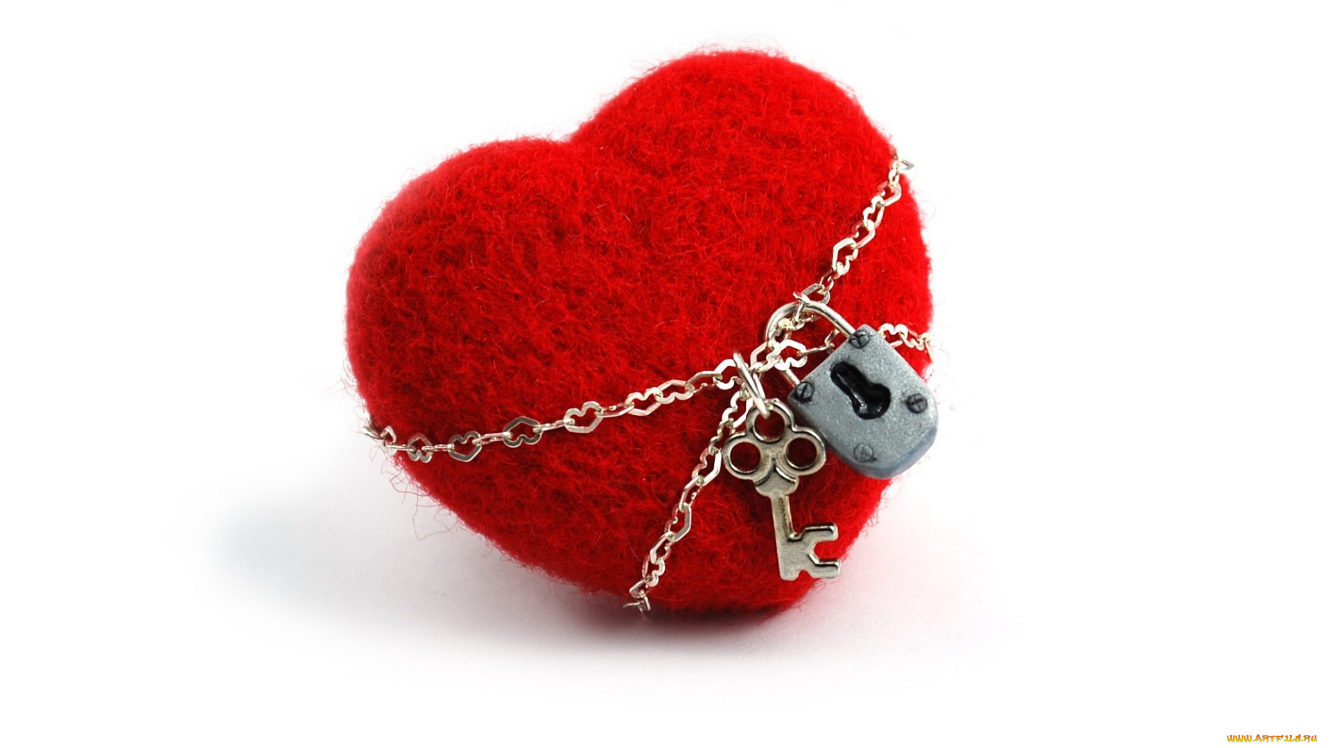 праздничные, день, св, валентина, сердечки, любовь, красный, ключ, цепь, сердце, замок