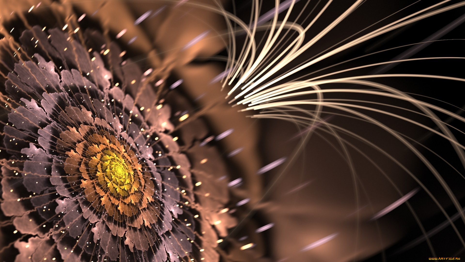 3д, графика, flowers, цветы, сетка, лепестки, неон, линии, искры, цветок