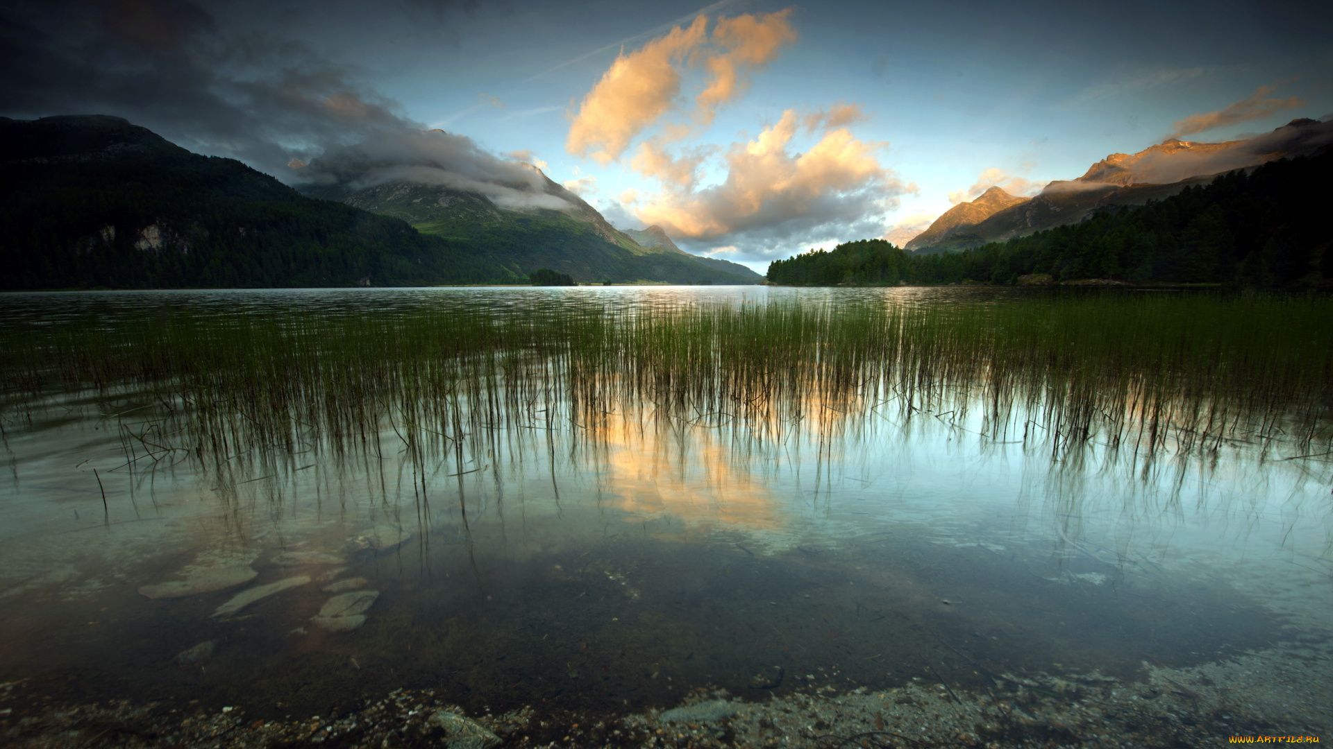 природа, реки, озера, озеро, закат, горы