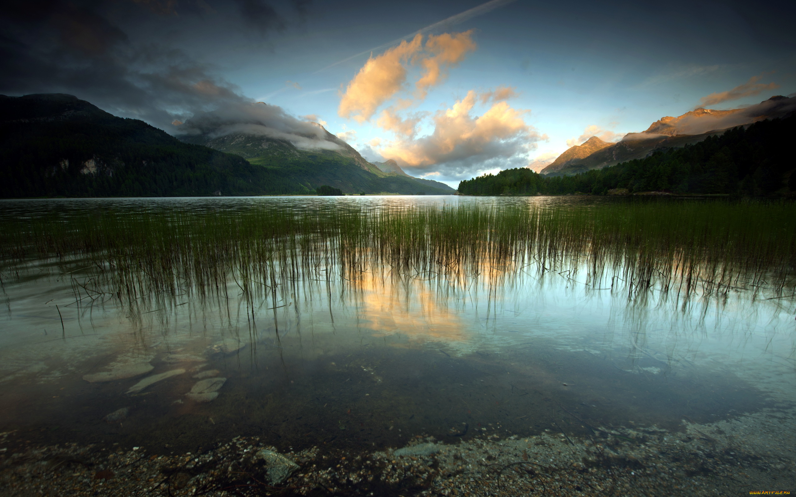 природа, реки, озера, озеро, закат, горы