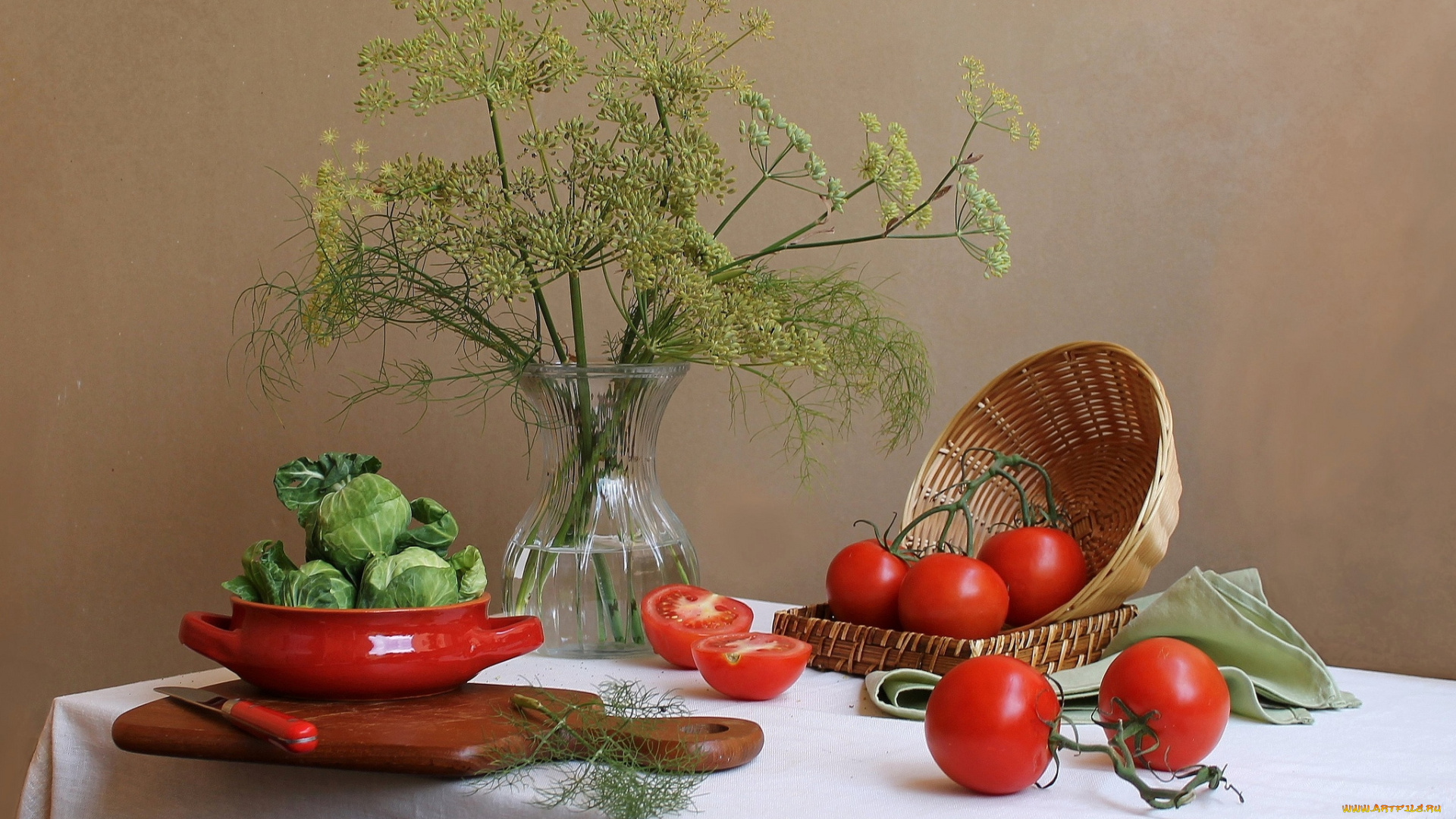 еда, овощи, укроп, помидоры, капуста