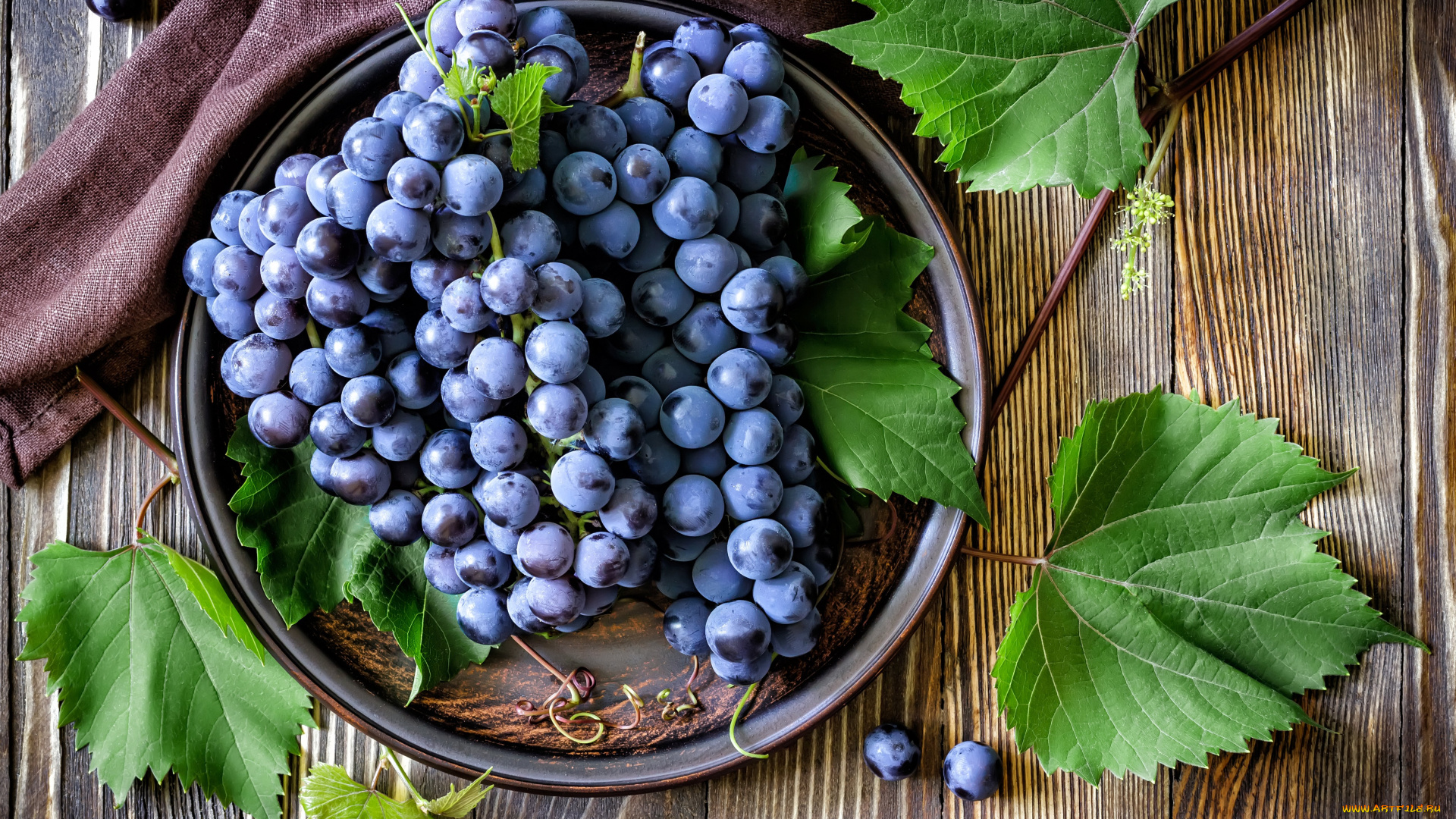 еда, виноград, красный, листья, ягоды, грозди, тарелка