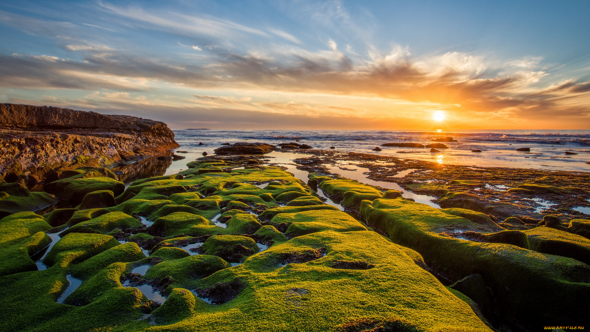 природа, восходы, закаты, тихий, океан