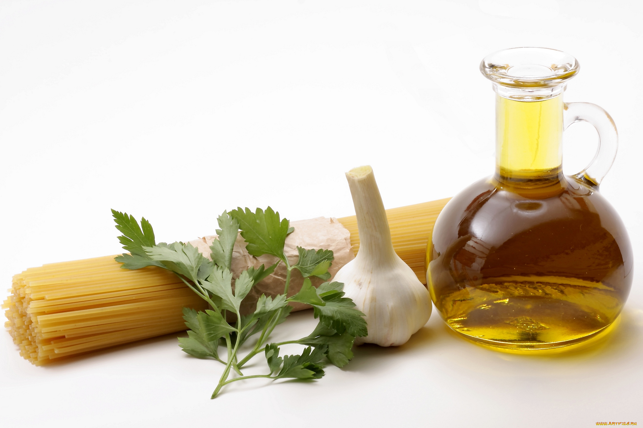 еда, разное, петрушка, чеснок, спагетти, оливковое, масло