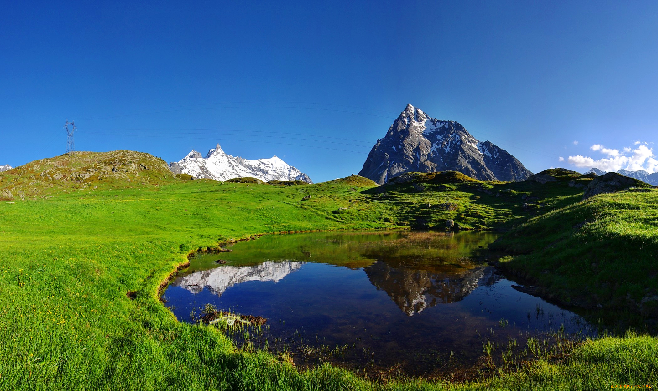 природа, реки, озера, озеро, трава, луг, горы