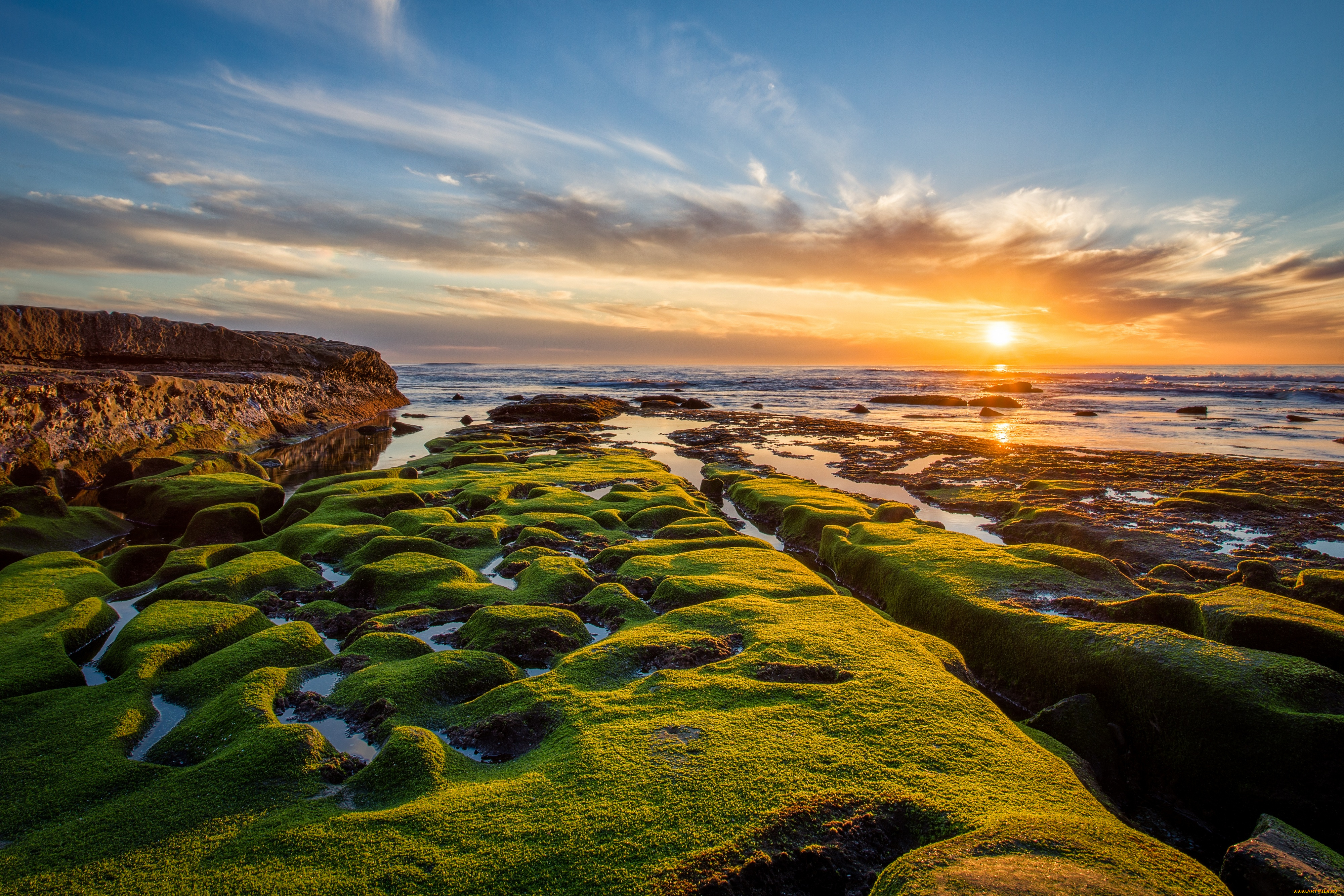 природа, восходы, закаты, тихий, океан