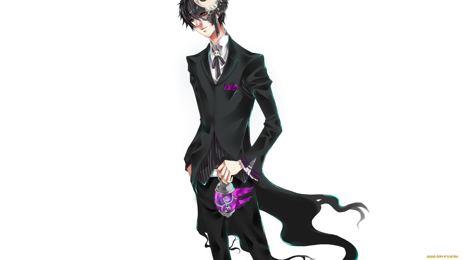 аниме, -animals, &, creatures, парень, брюнет, шляпка, костюм, белый, фон