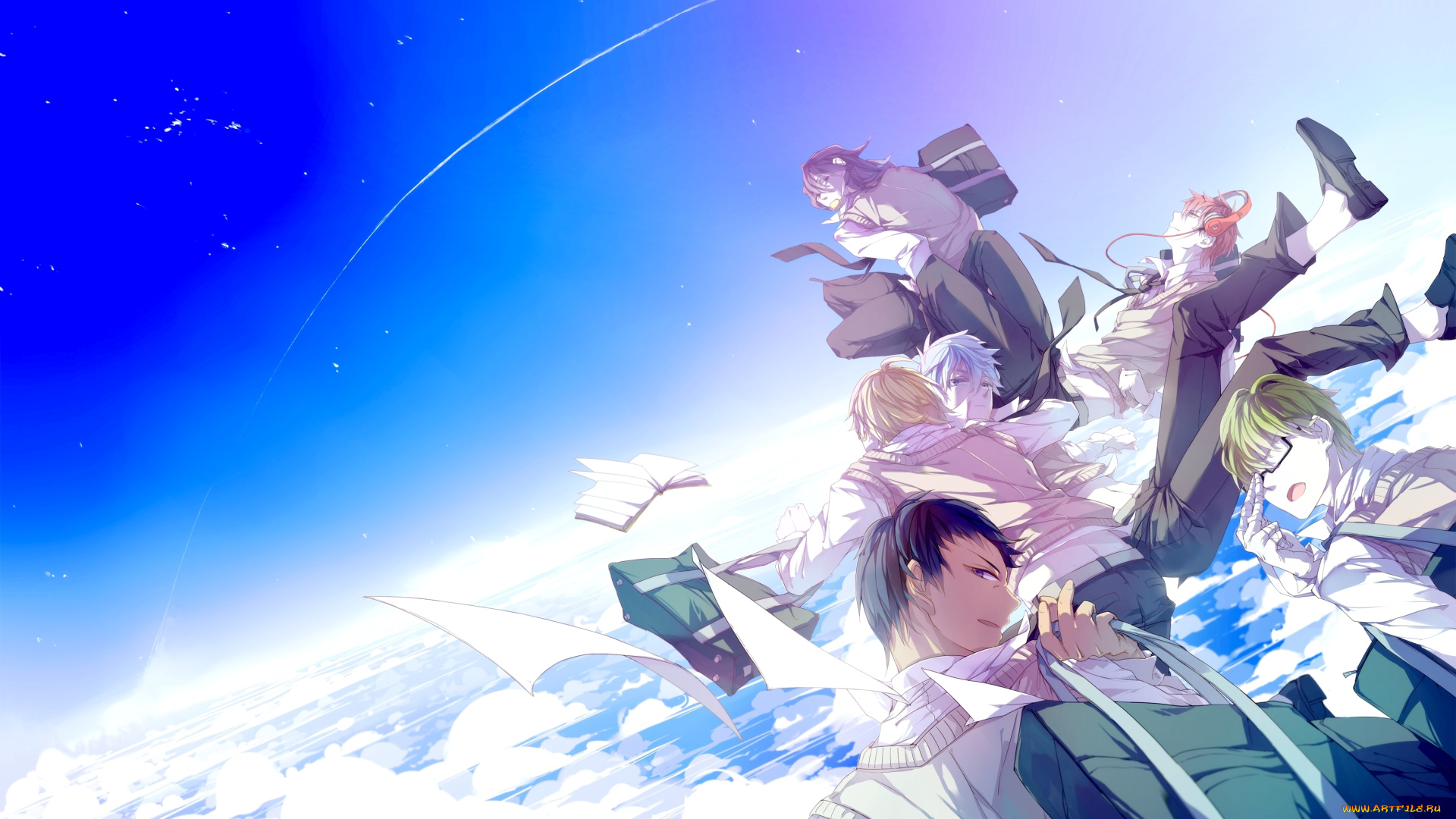 аниме, kuroko, no, baske, наушники, настроение, atsushi, murasakibara, seijuro, akashi, shintarou, midorima, daiki, aomine, tetsuya, kuroko, no, basket, ryouta, kise, парни, баскетбол, куроко, учебники, улыбка, небо, портфели