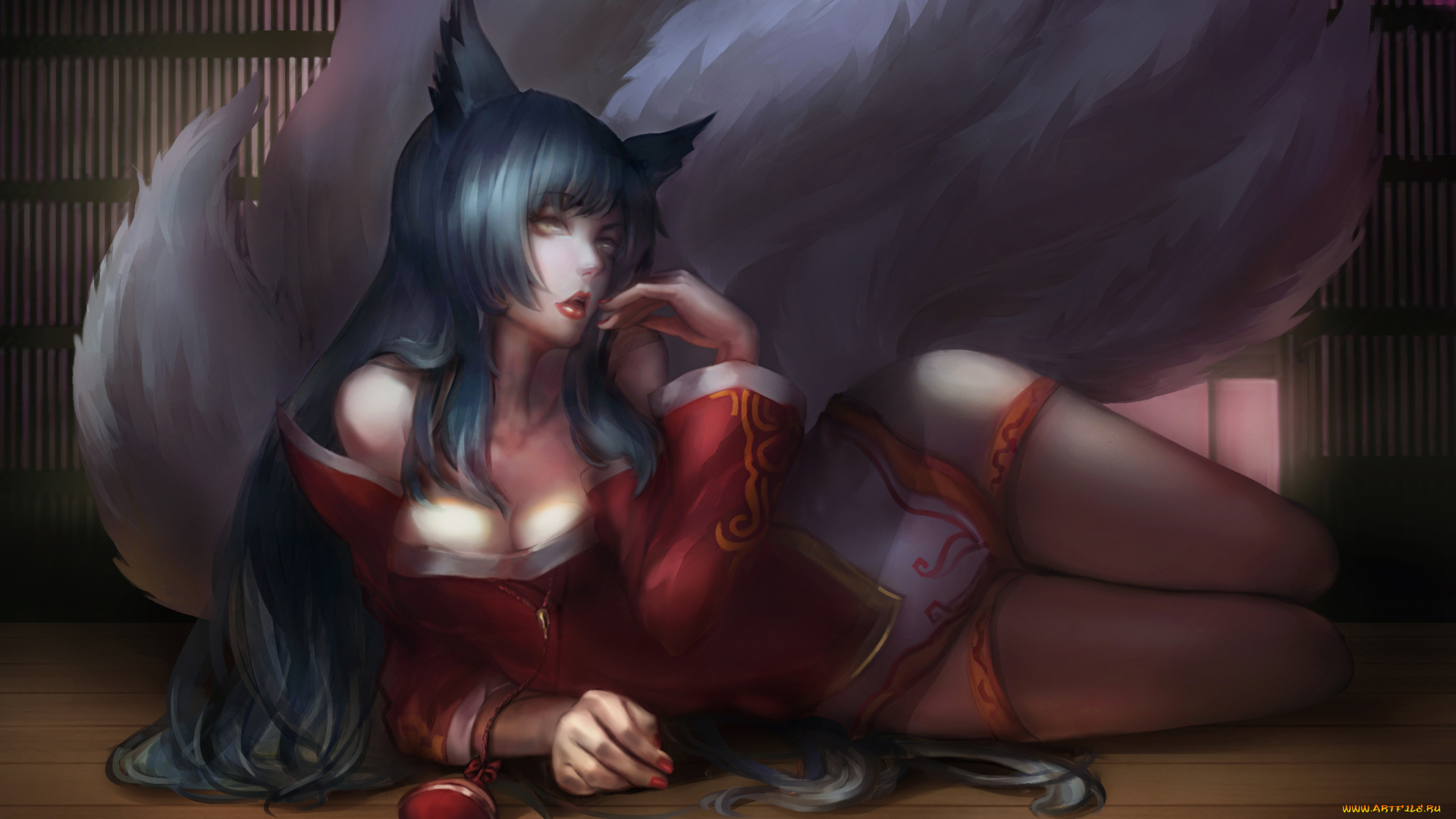 league, of, legends, фэнтези, существа, хвосты, девушка, ахри, игра, арт