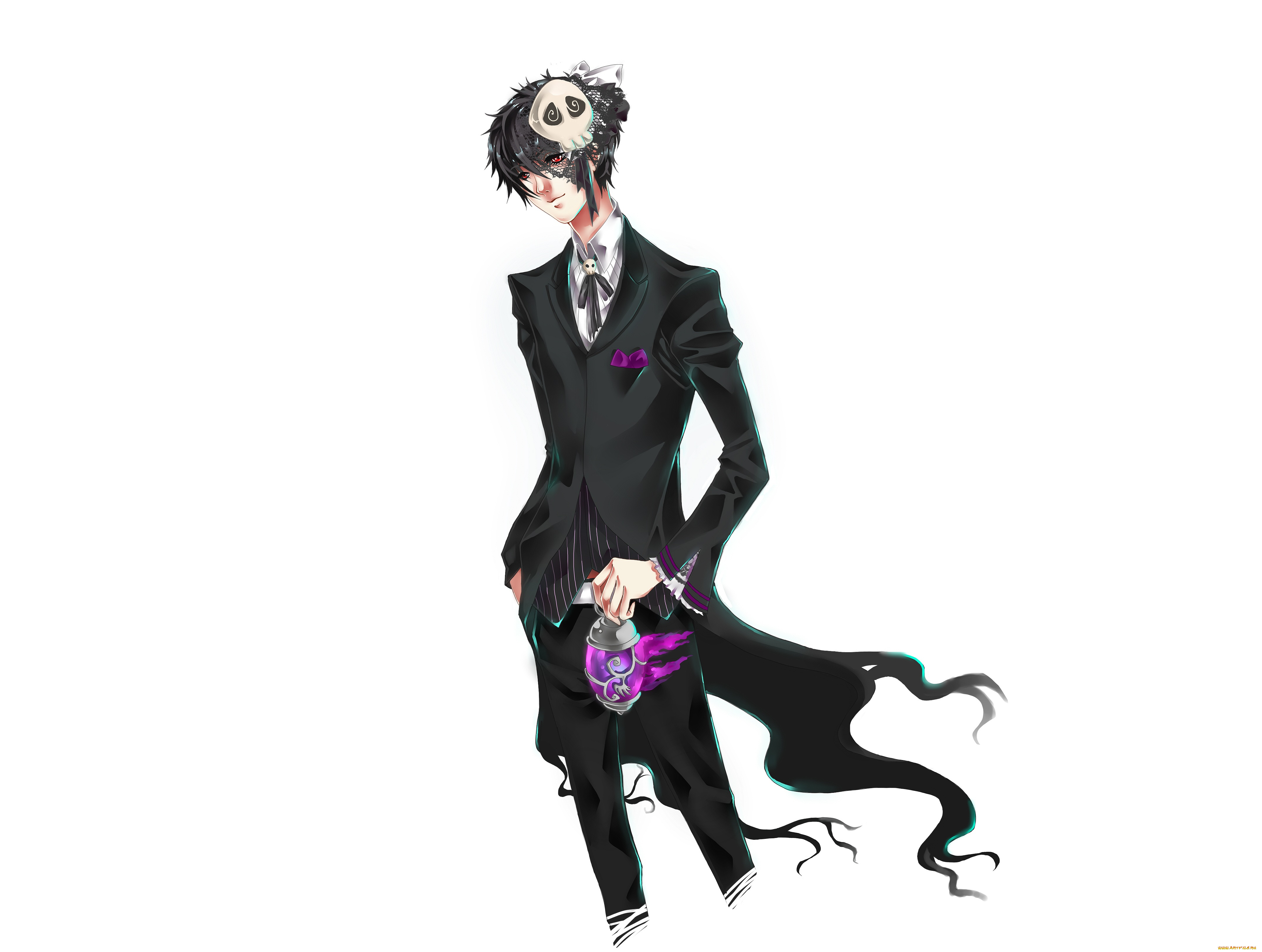 аниме, -animals, &, creatures, парень, брюнет, шляпка, костюм, белый, фон