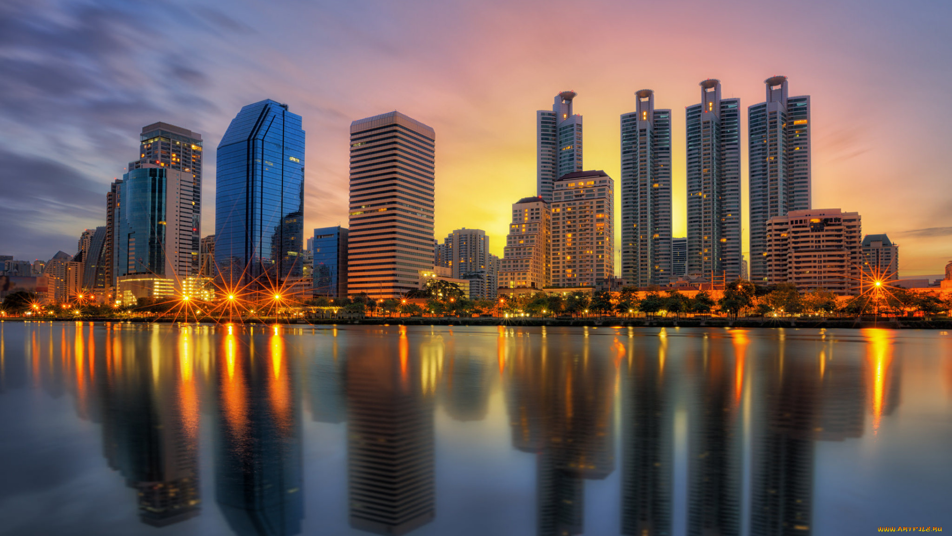 bangkok, city, downtown, города, бангкок, , таиланд, рассвет, залив, небоскребы