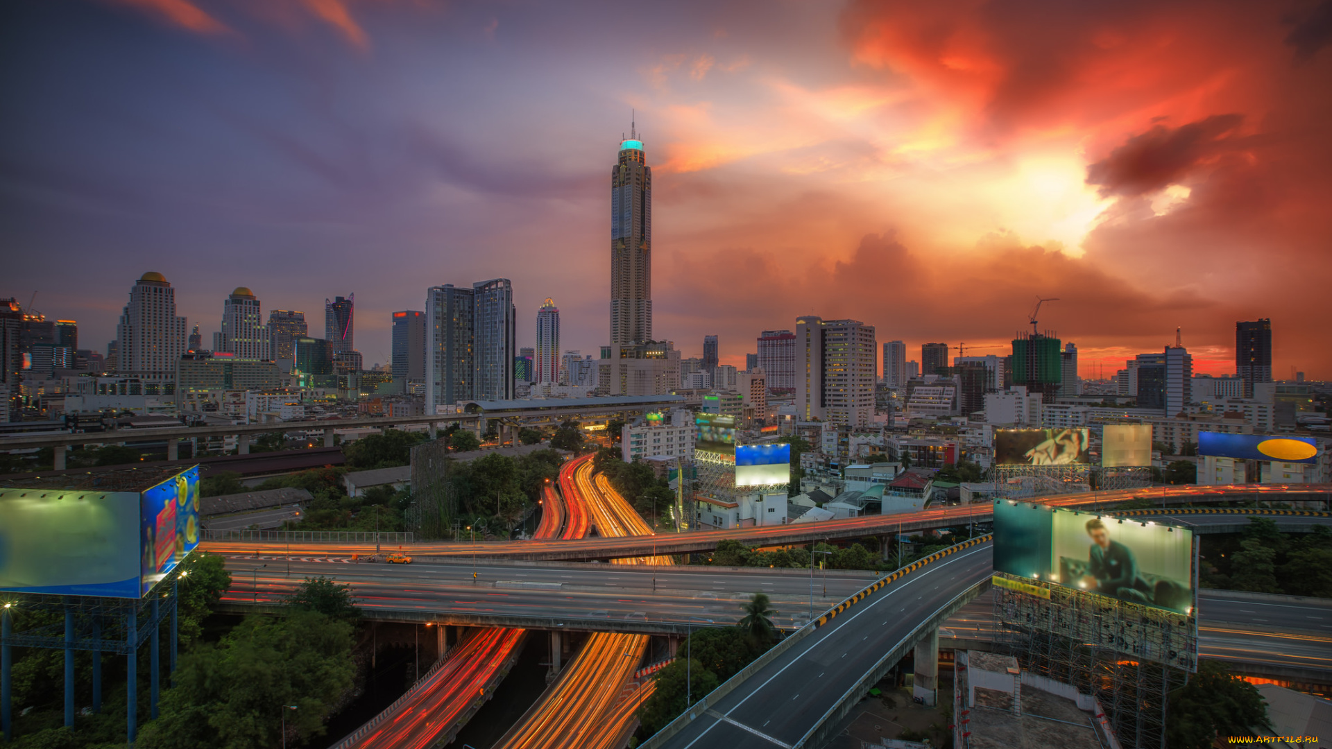 bangkok, city, города, бангкок, , таиланд, эстакада, небоскребы, город