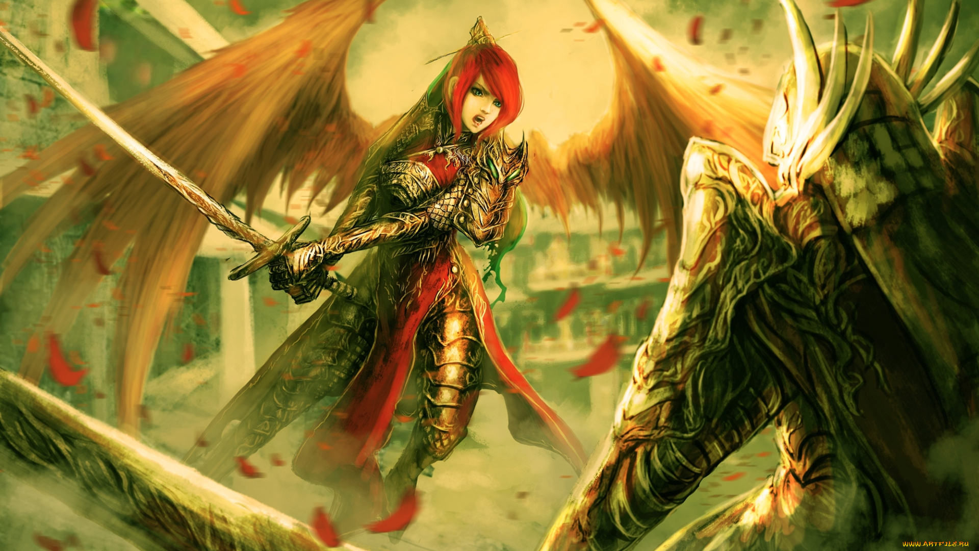 фэнтези, ангелы, девушка, оружие