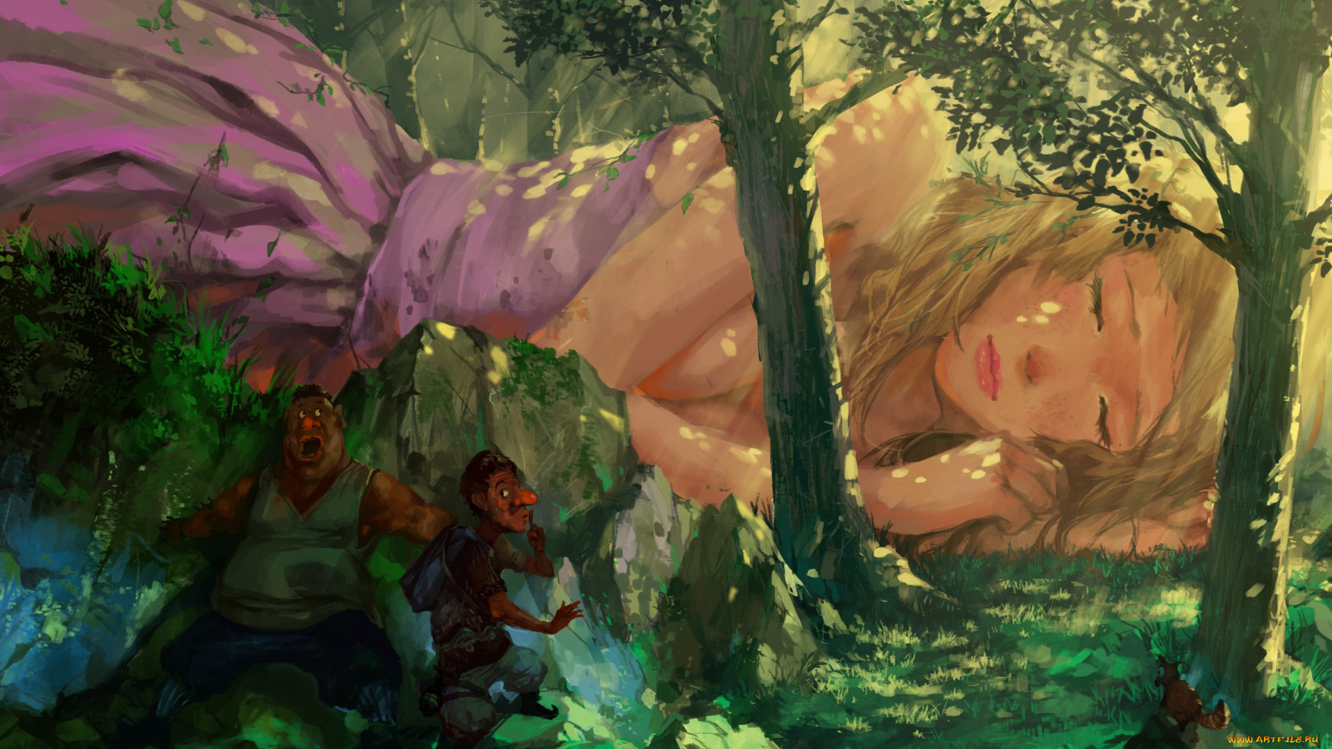 фэнтези, красавицы, и, чудовища, девушка, блондинка, красота, деревья, сказка, лес, сон, спит