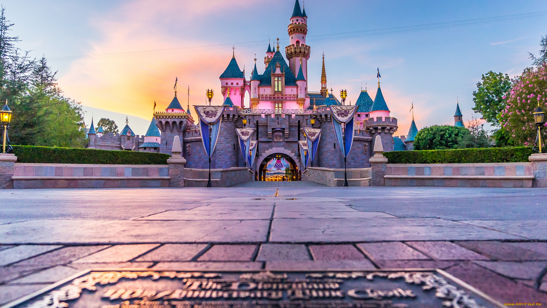 города, диснейленд, замок, площадь