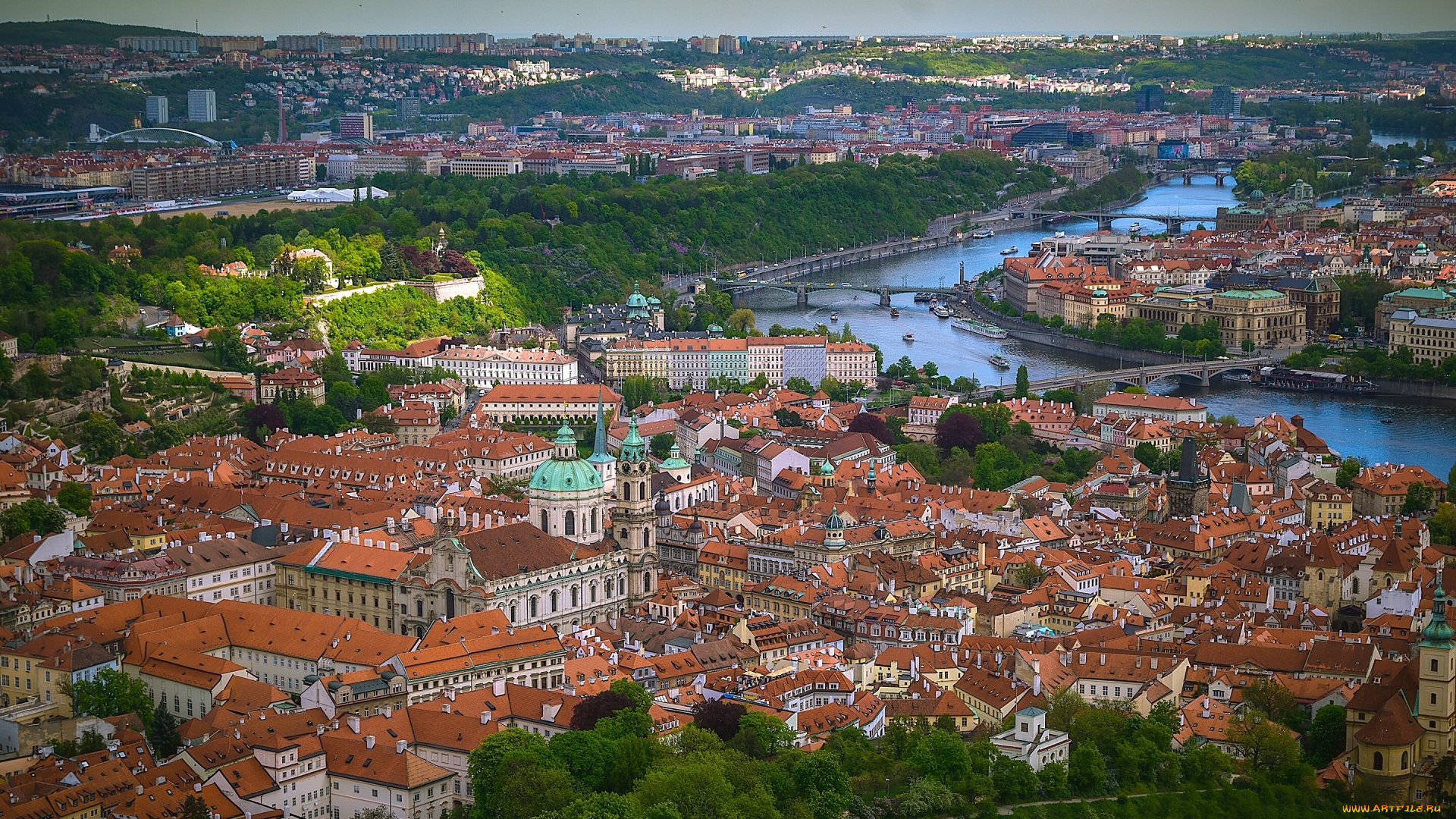 города, прага, , Чехия, панорама, мосты, влтава, прага, vltava, river, река, czech, republic, prague, крыши, здания