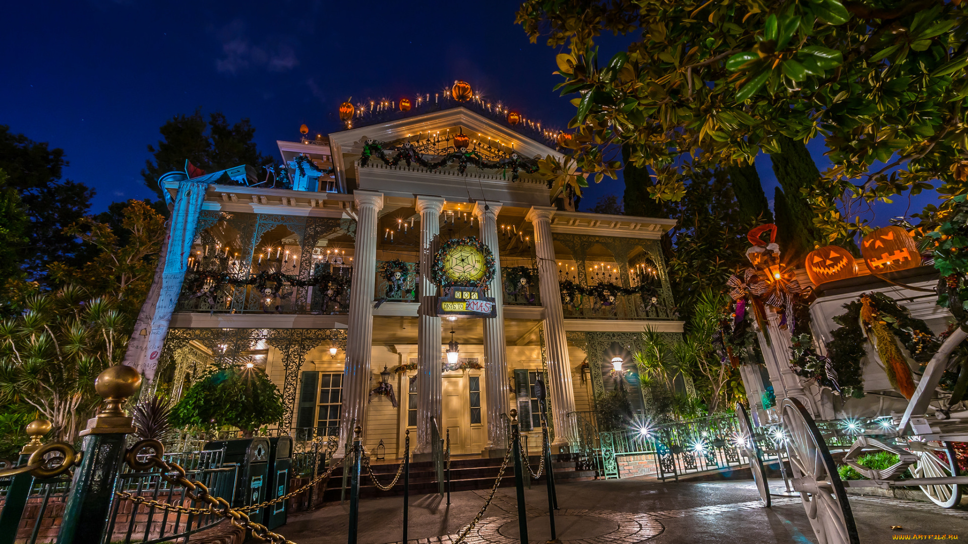 haunted, mansion, , holiday, edition, города, диснейленд, огни, здания, парк, ночь