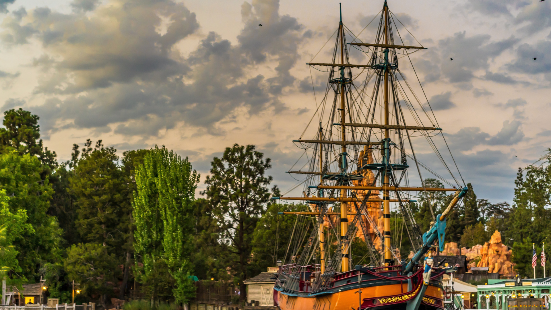 корабли, парусники, мачты, корабль, река