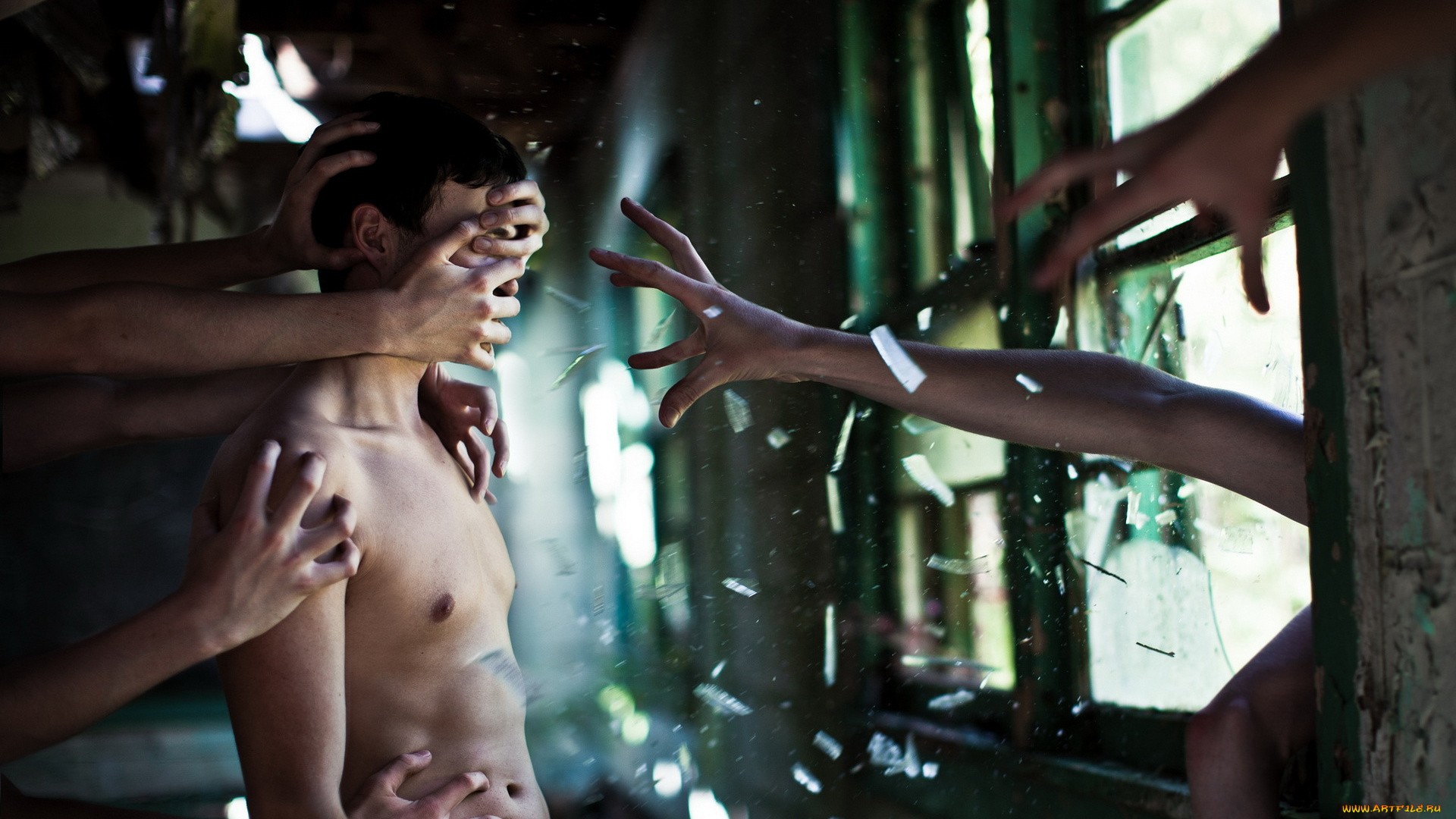 мужчины, -, unsort, окно, руки, стекла, торс, парень, осколки