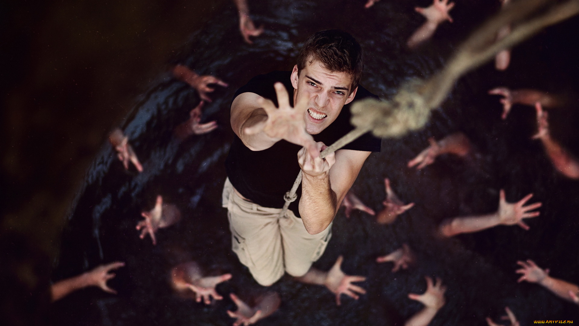 мужчины, -, unsort, веревка, руки, вода, парень