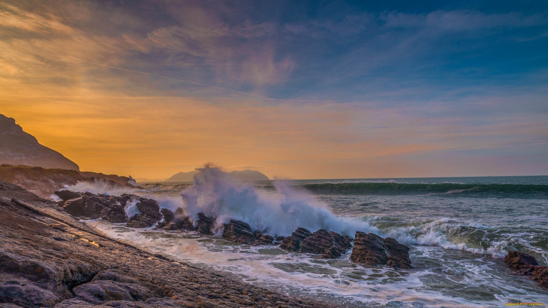 природа, побережье, волны, скалы, берег, океан