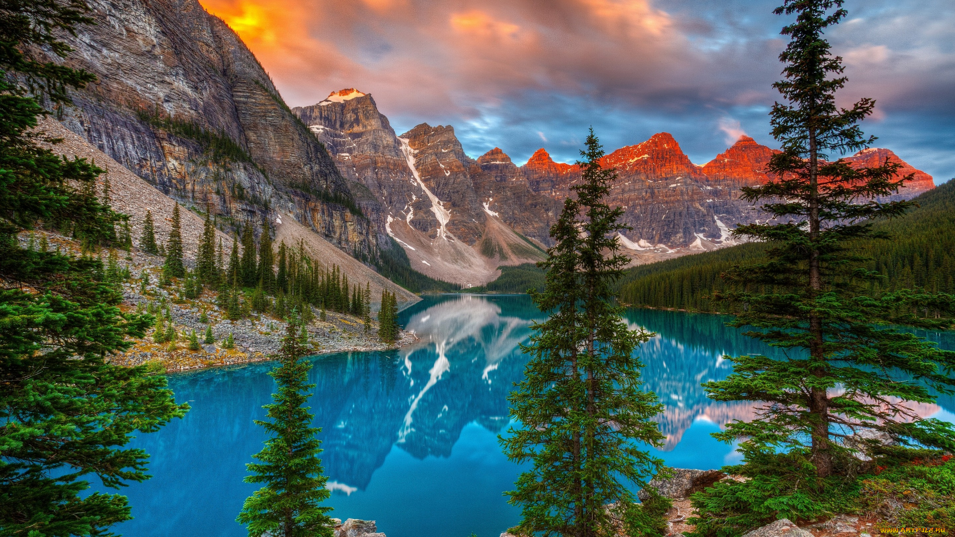 природа, реки, озера, canada, банф, озеро, морейн, alberta, отражение, banff, national, park, деревья, valley, of, the, ten, peaks, moraine, lake, горы, долина, десяти, пиков, канада, альберта
