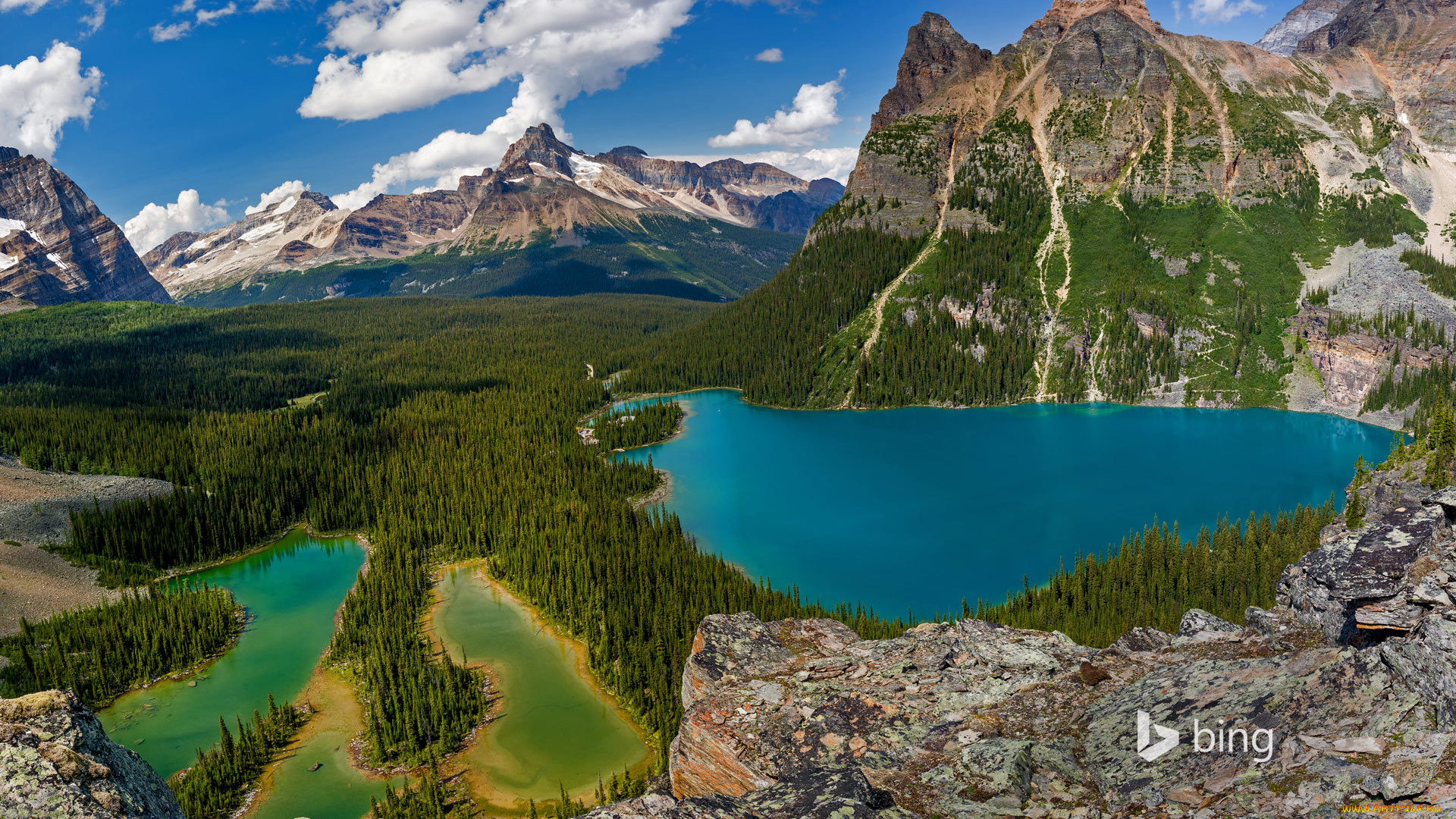 природа, реки, озера, озеро, о'хара, национальный, парк, йохо, британская, колумбия, канада, горы, деревья