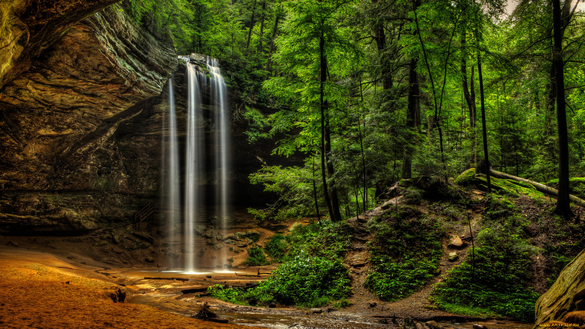 природа, водопады, лес, река, водопад
