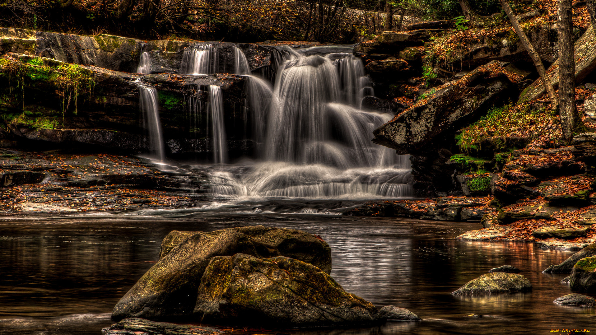 природа, водопады, лес, река, водопад