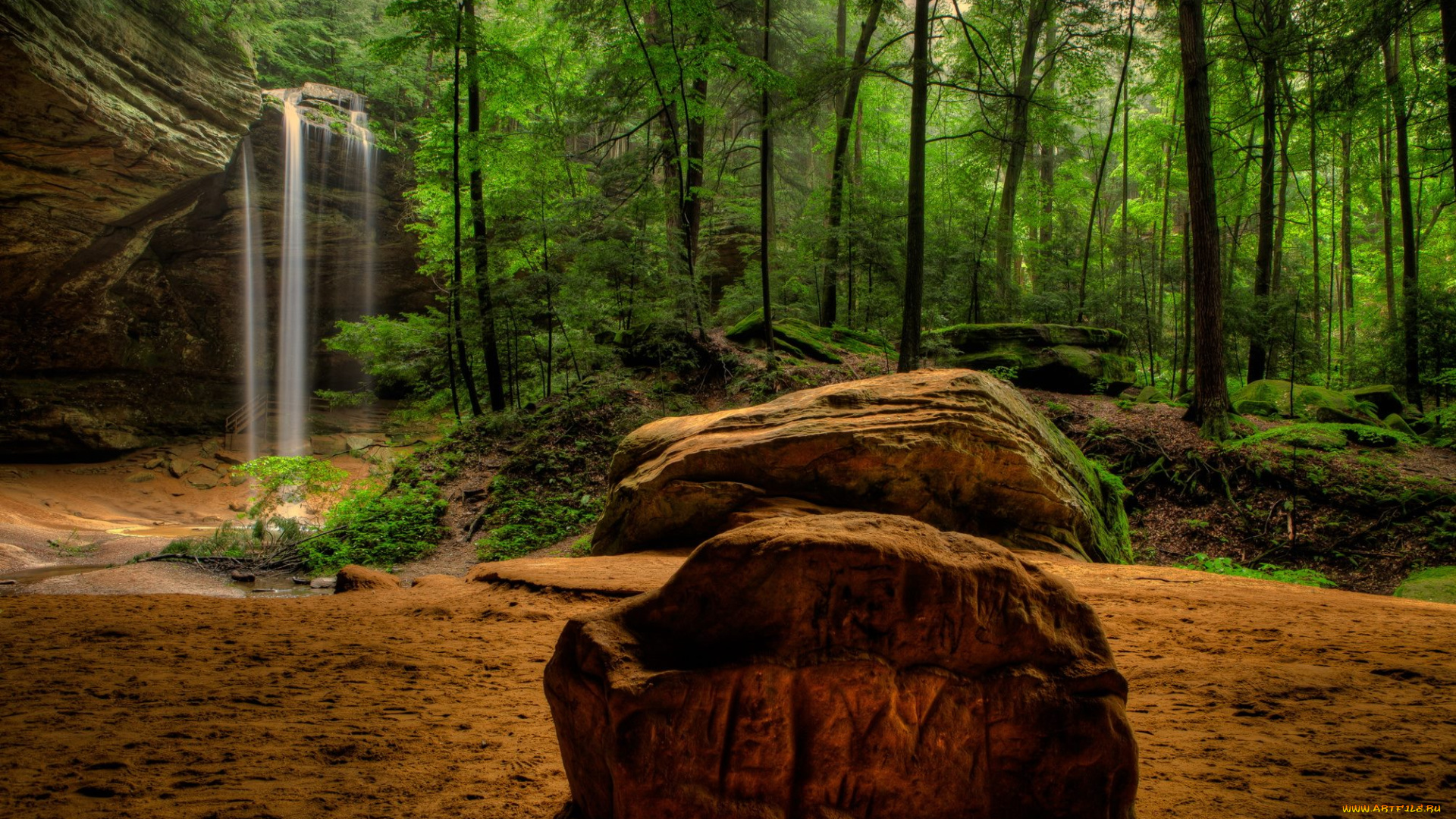 природа, водопады, лес, река, водопад