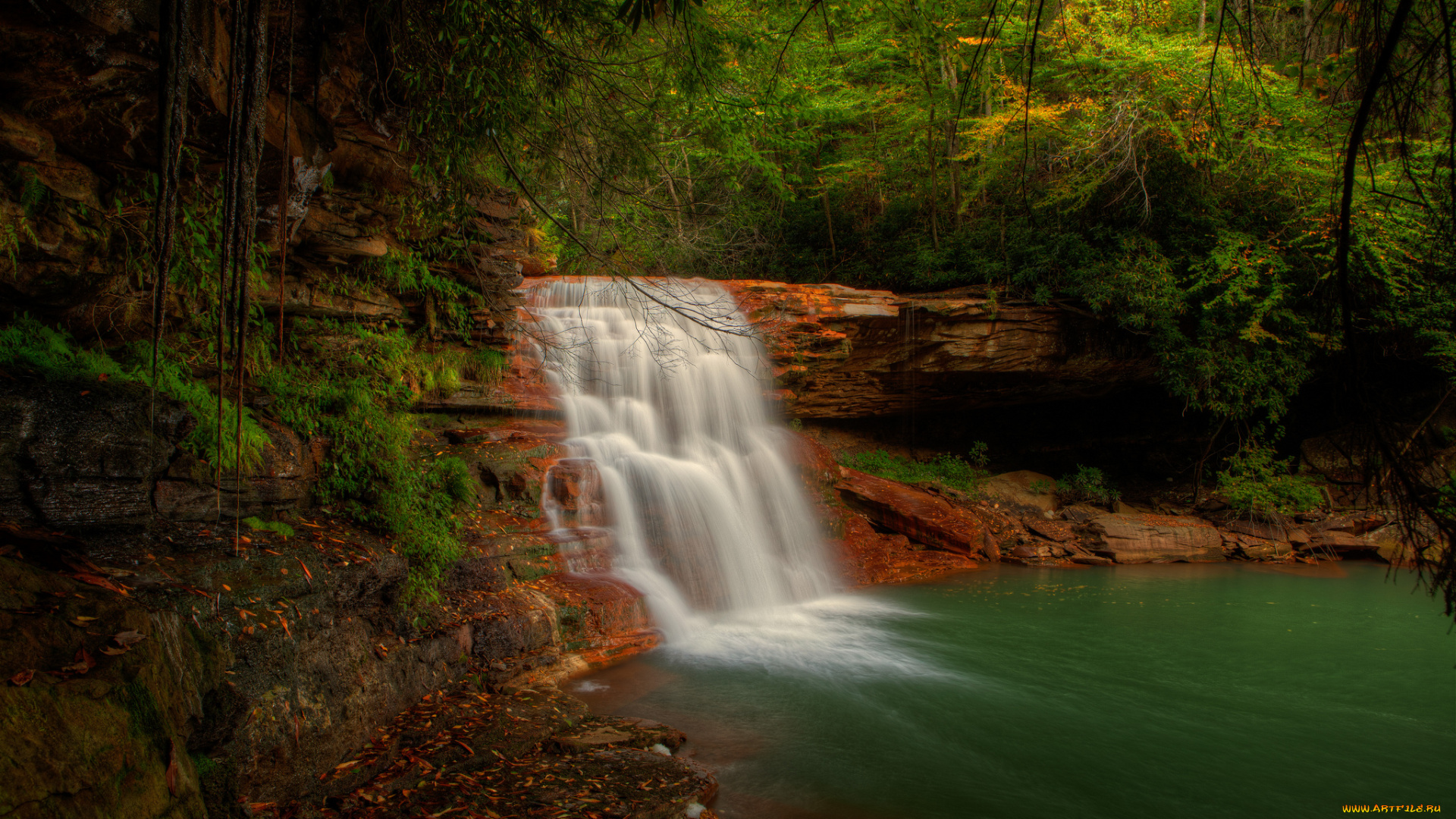природа, водопады, лес, река, водопад