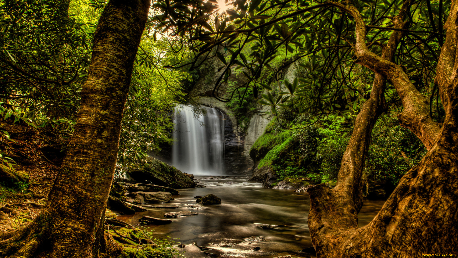 природа, водопады, лес, река, водопад