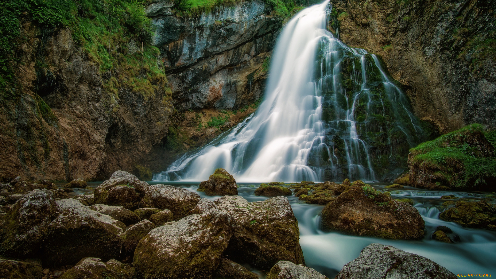 природа, водопады, лес, река, водопад
