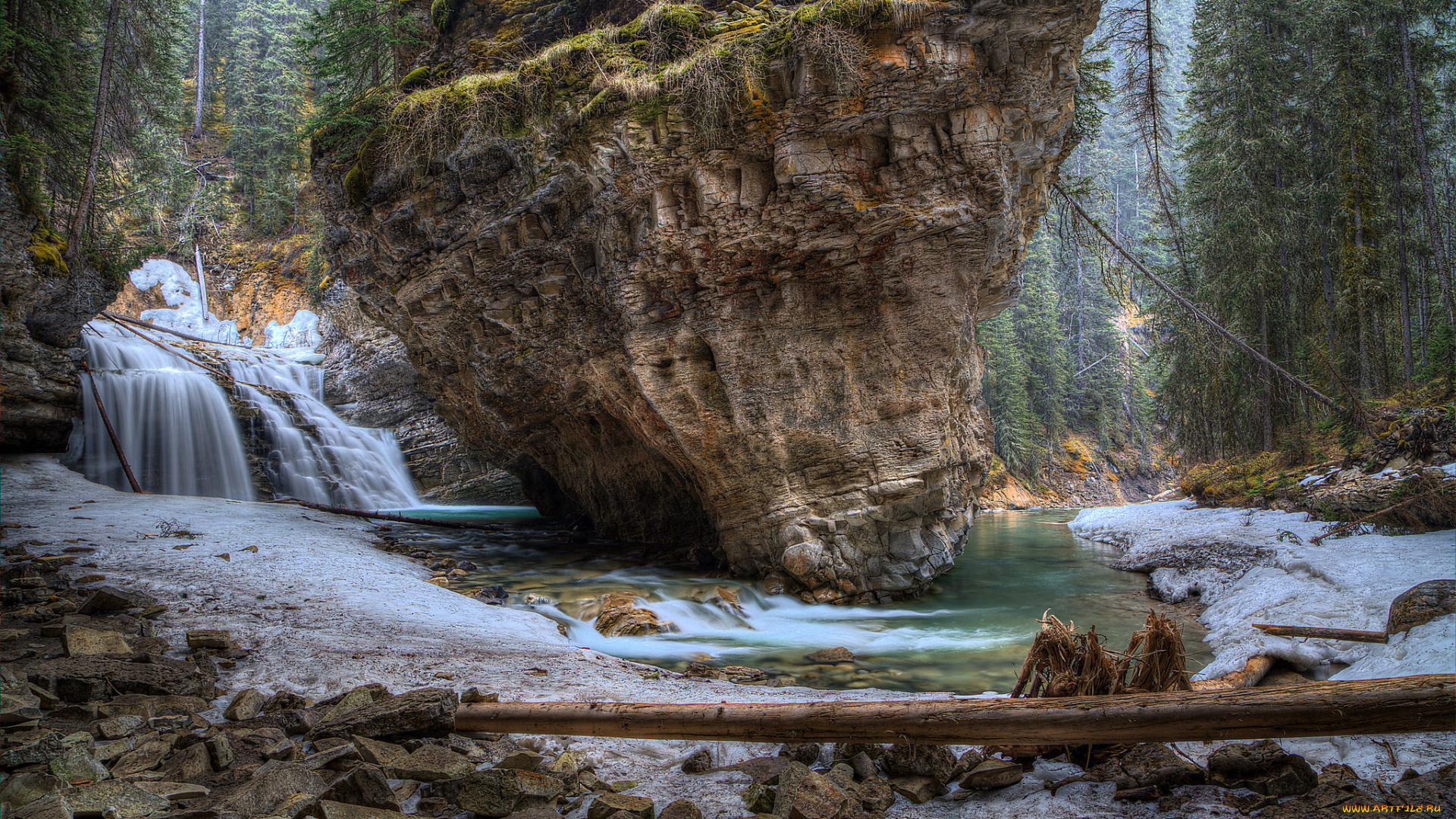 природа, водопады, лес, река, водопад, скала