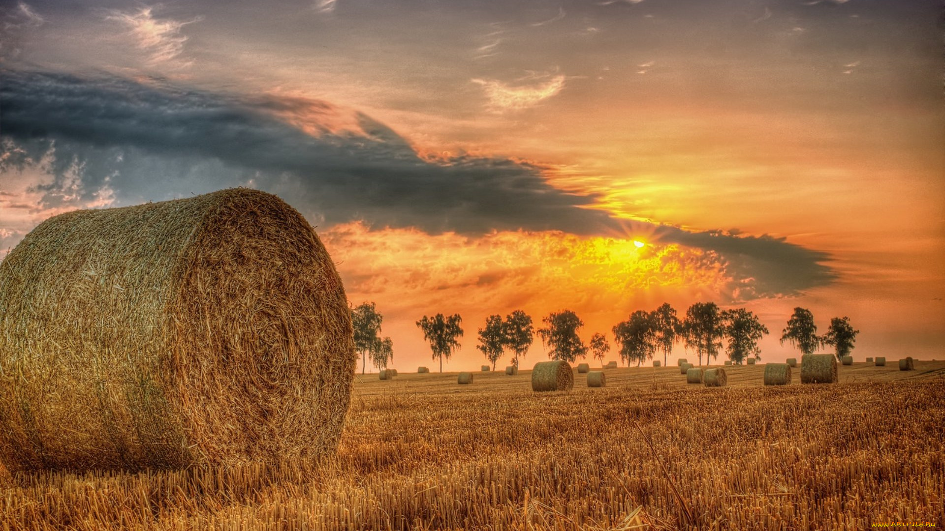 природа, восходы, закаты, лето, сено, поле, закат