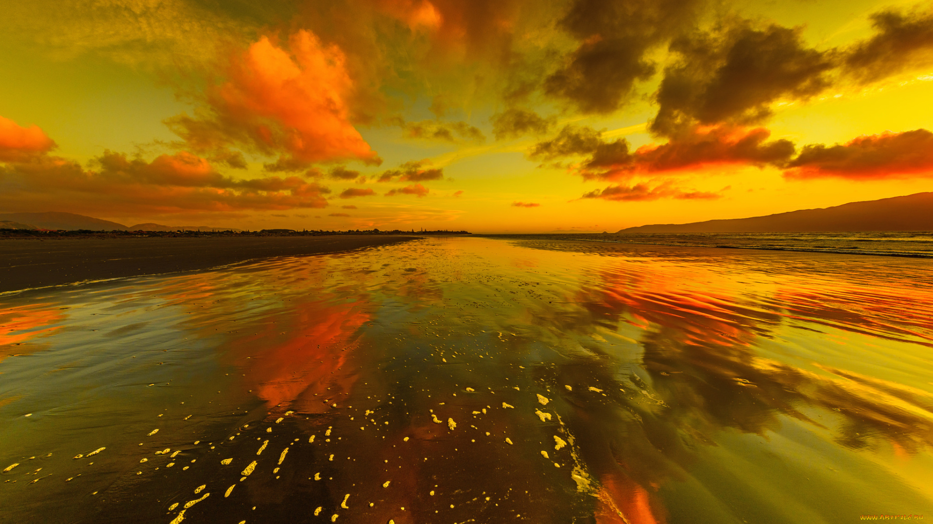 природа, восходы, закаты, закат, облака, отражение