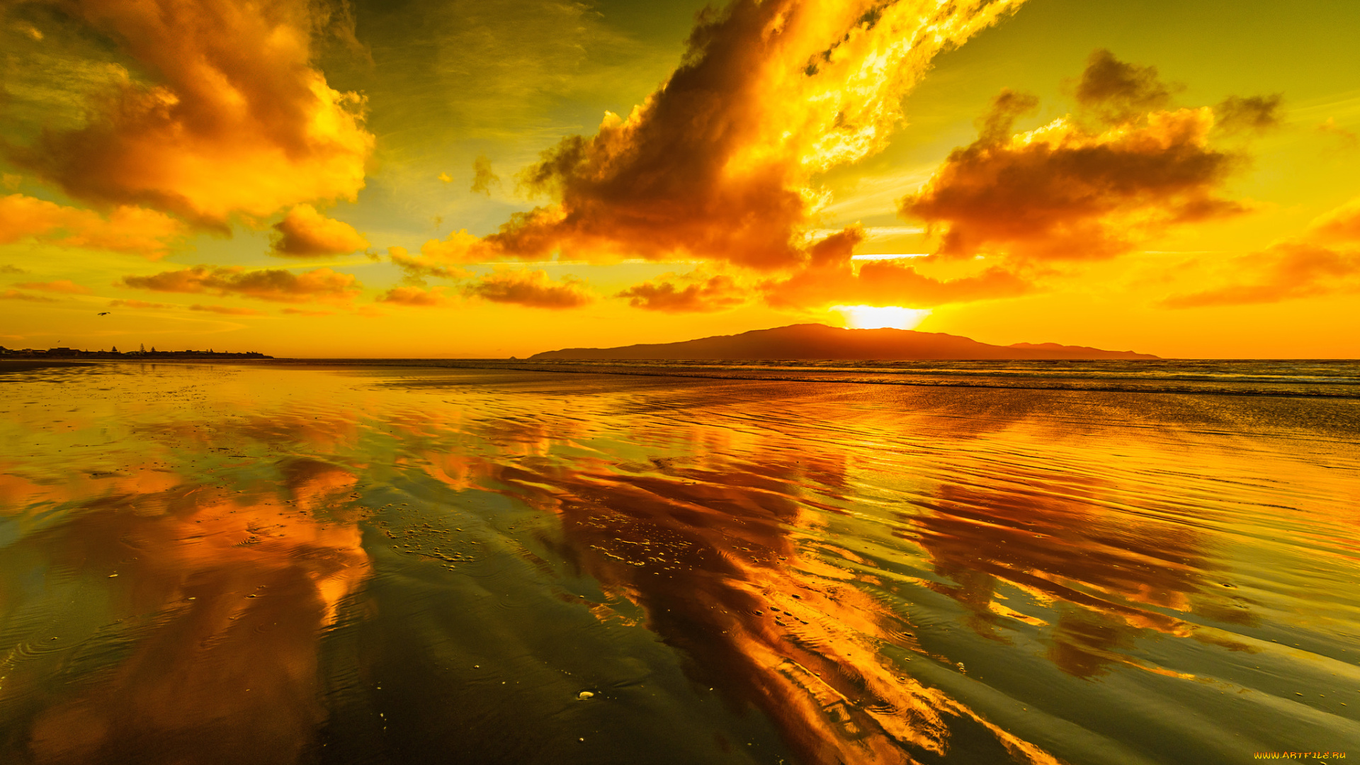 природа, восходы, закаты, закат, облака, отражение