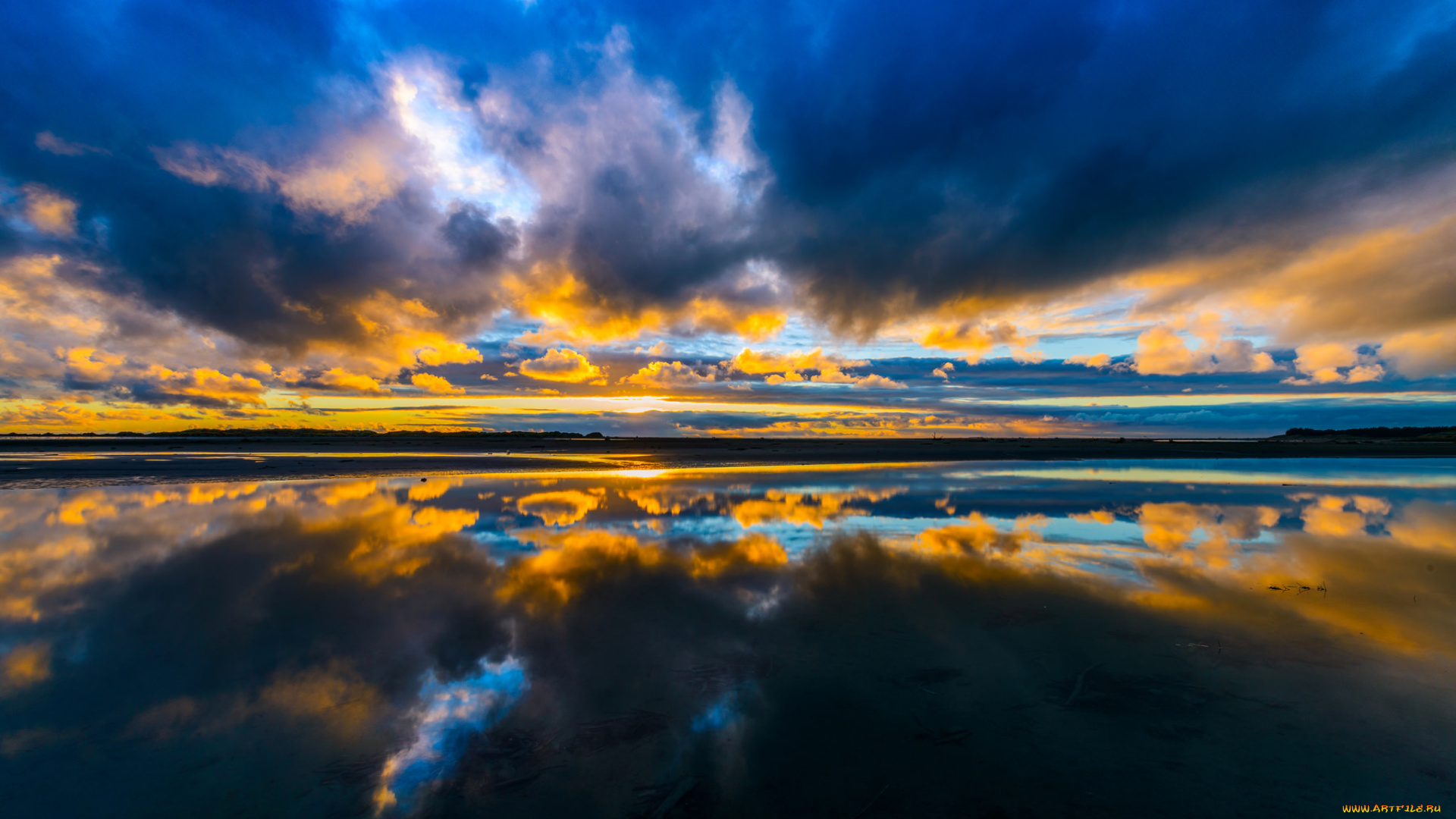 природа, восходы, закаты, закат, облака, отражение