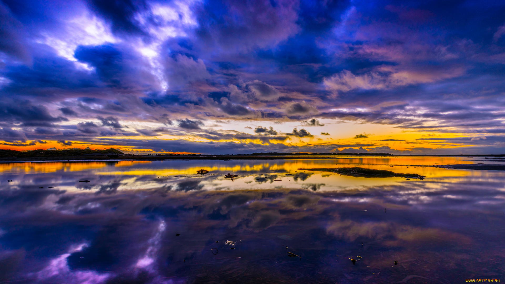 природа, восходы, закаты, закат, облака, отражение