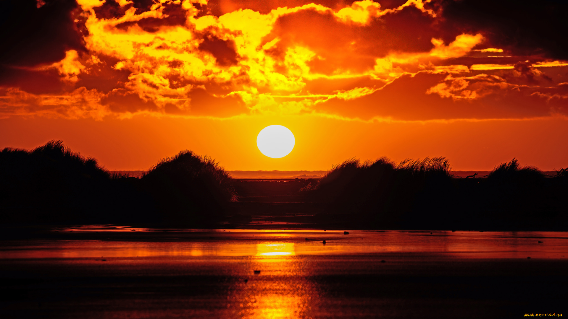 природа, восходы, закаты, закат, облака, озеро