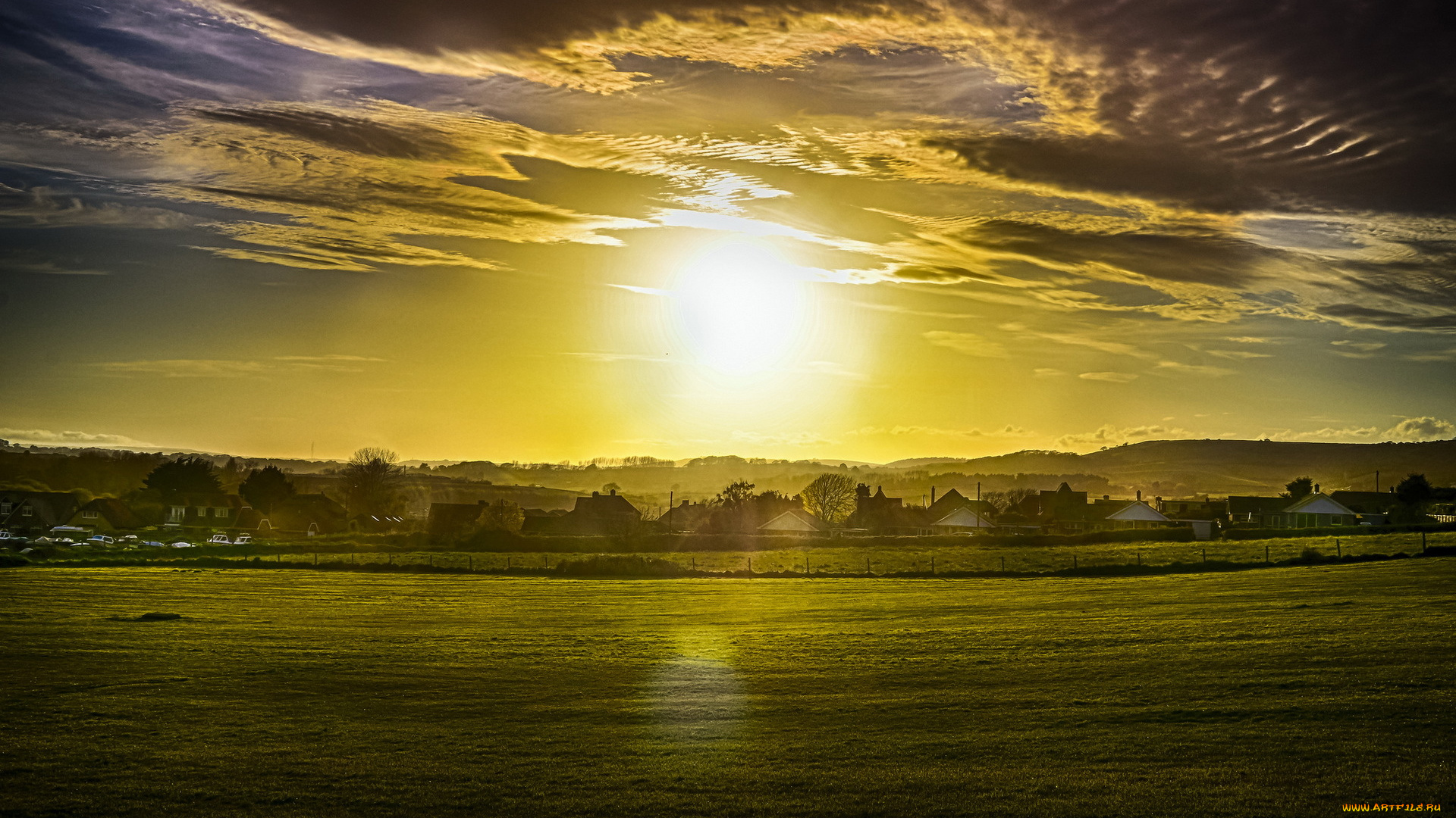 природа, восходы, закаты, закат, пейзаж, поле