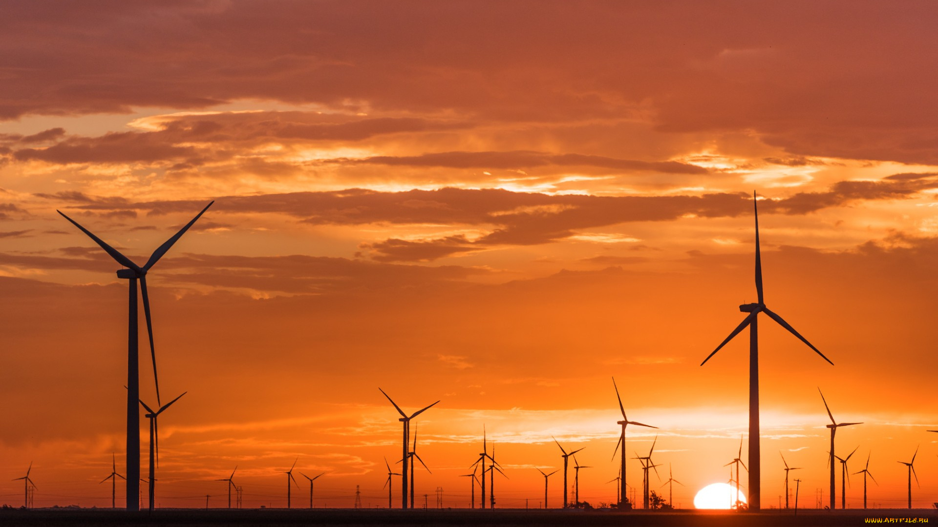 разное, мельницы, закат, пейзаж, ветряки