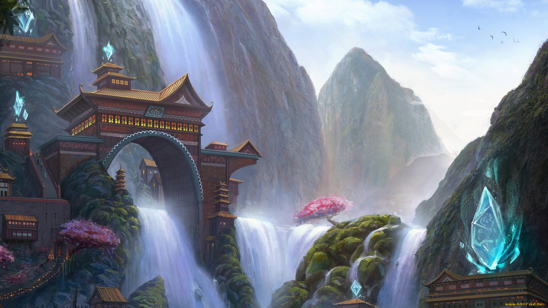 видео, игры, league, of, legends, водопады, горы