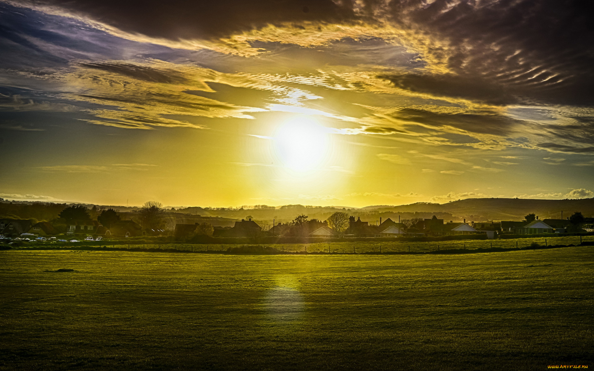 природа, восходы, закаты, закат, пейзаж, поле