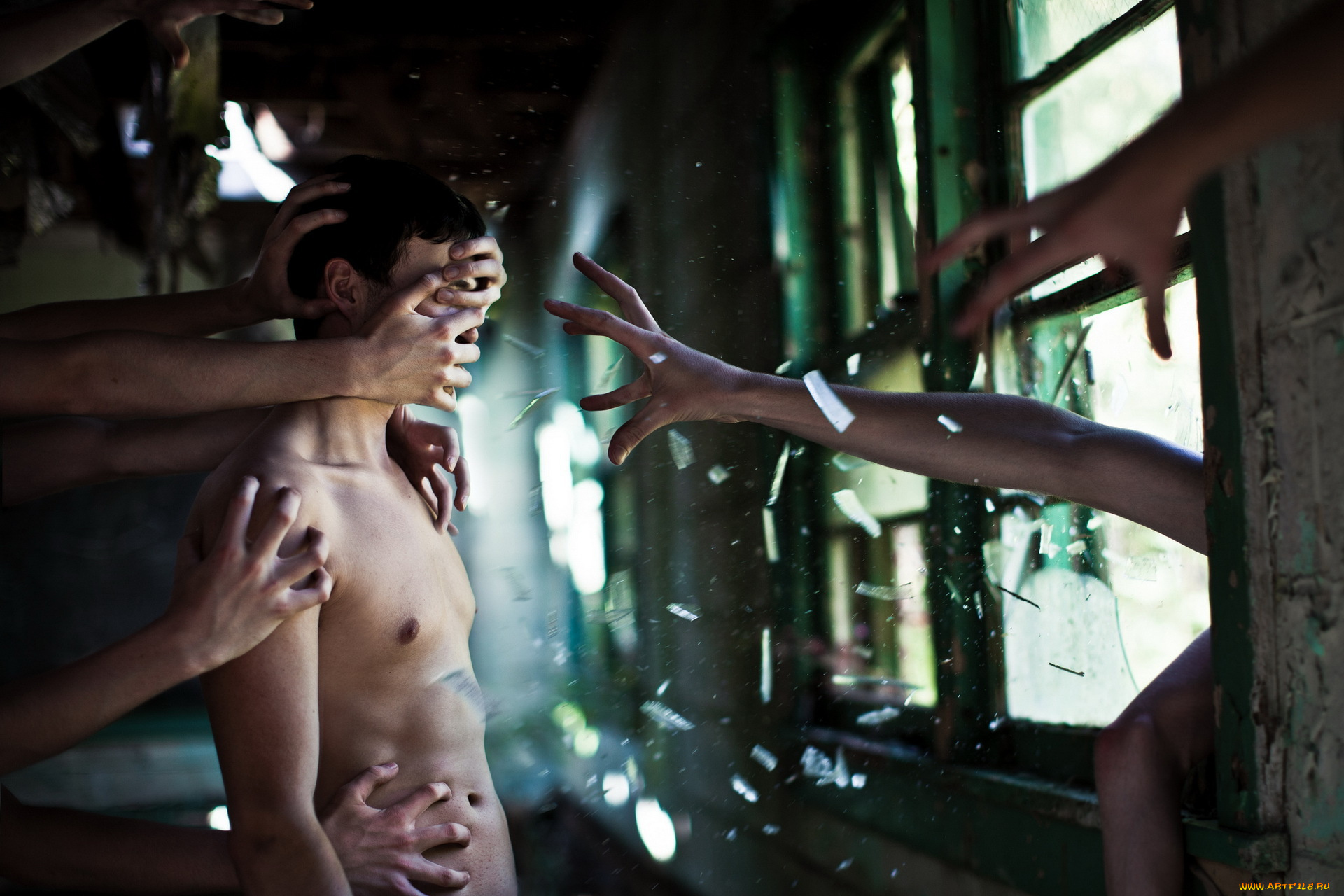 мужчины, -, unsort, окно, руки, стекла, торс, парень, осколки