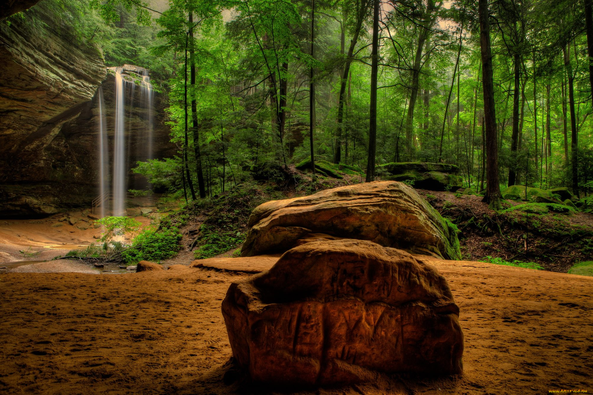природа, водопады, лес, река, водопад